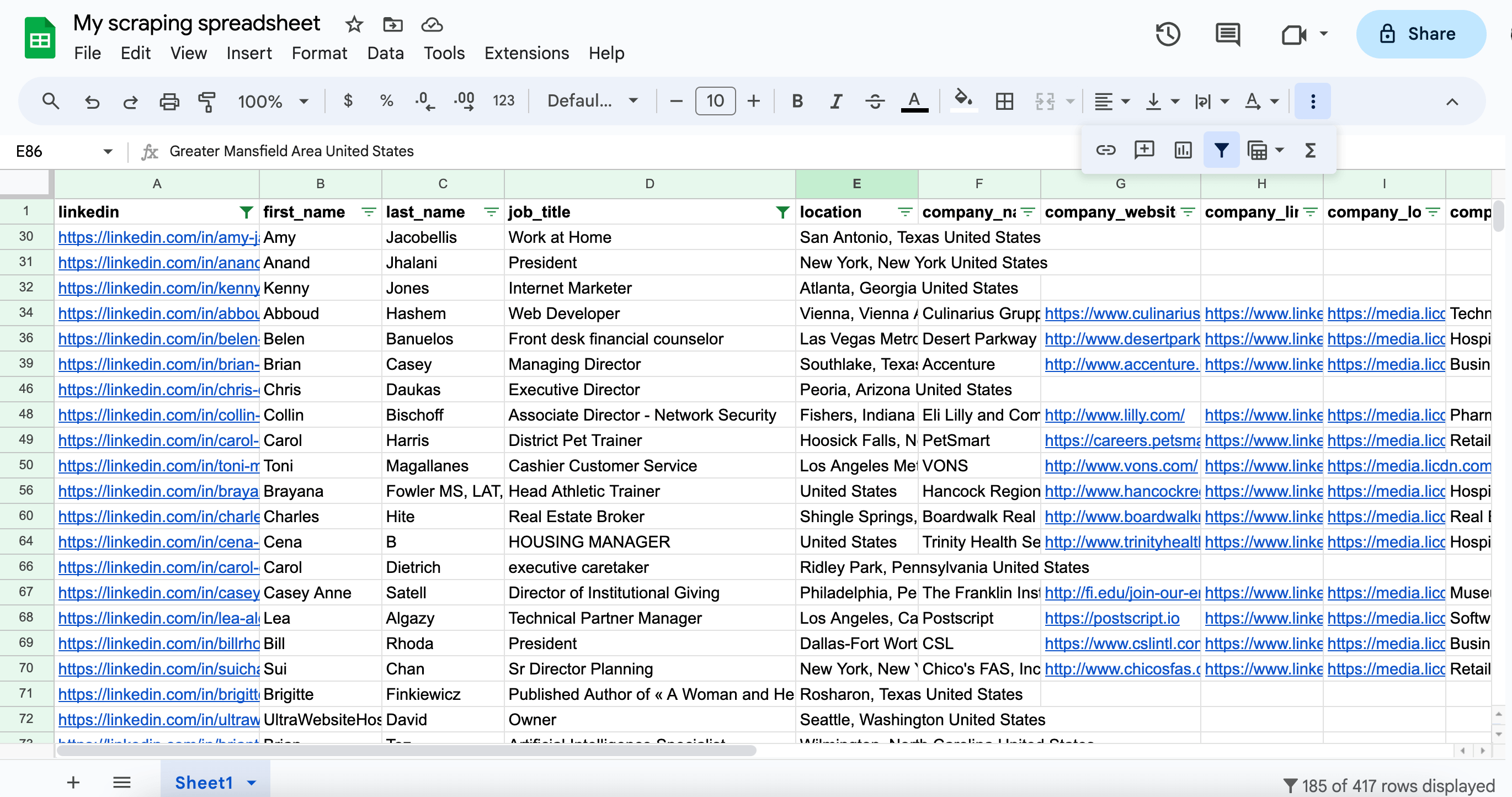 Google Sheet Linkedin Scraping