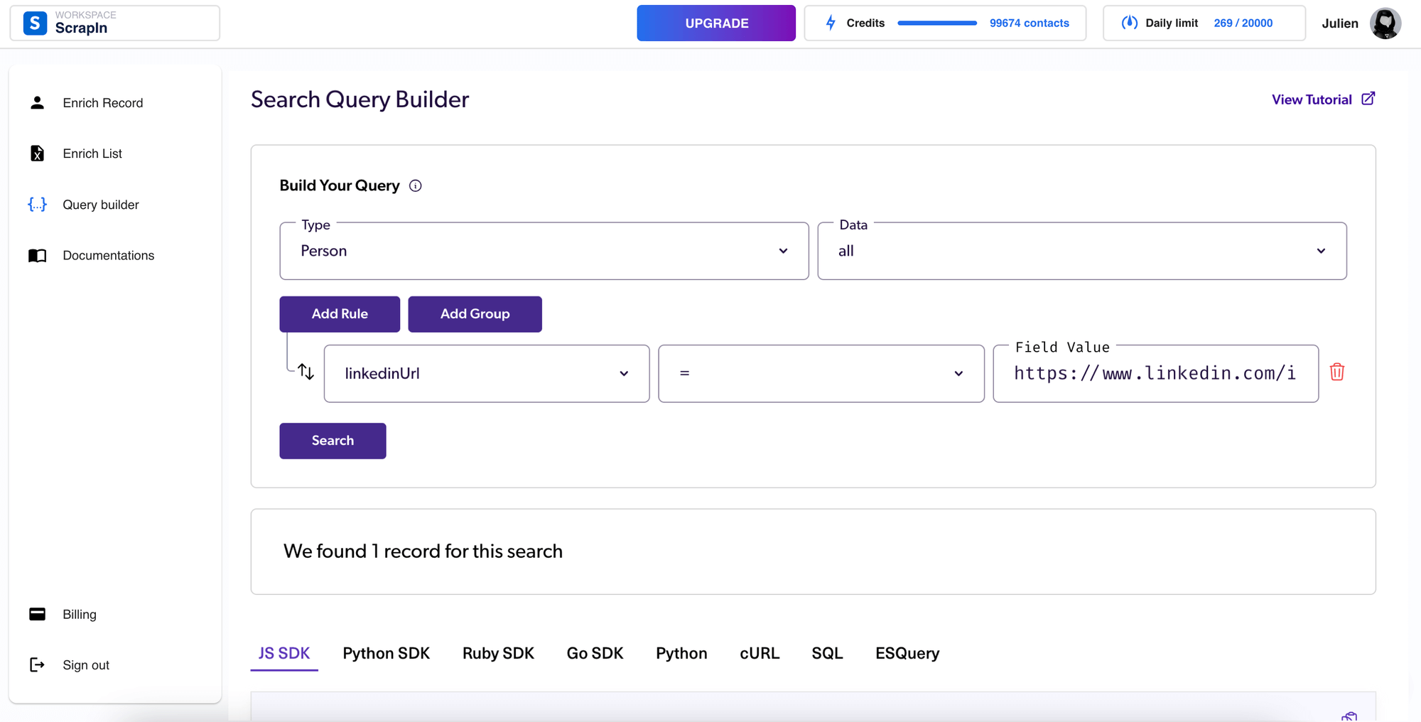 ScrapIn Query Builder