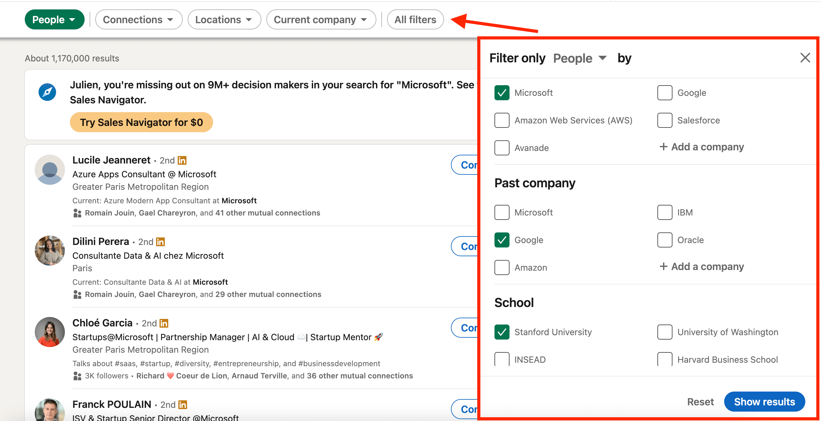 Advanced Linkedin Search filters