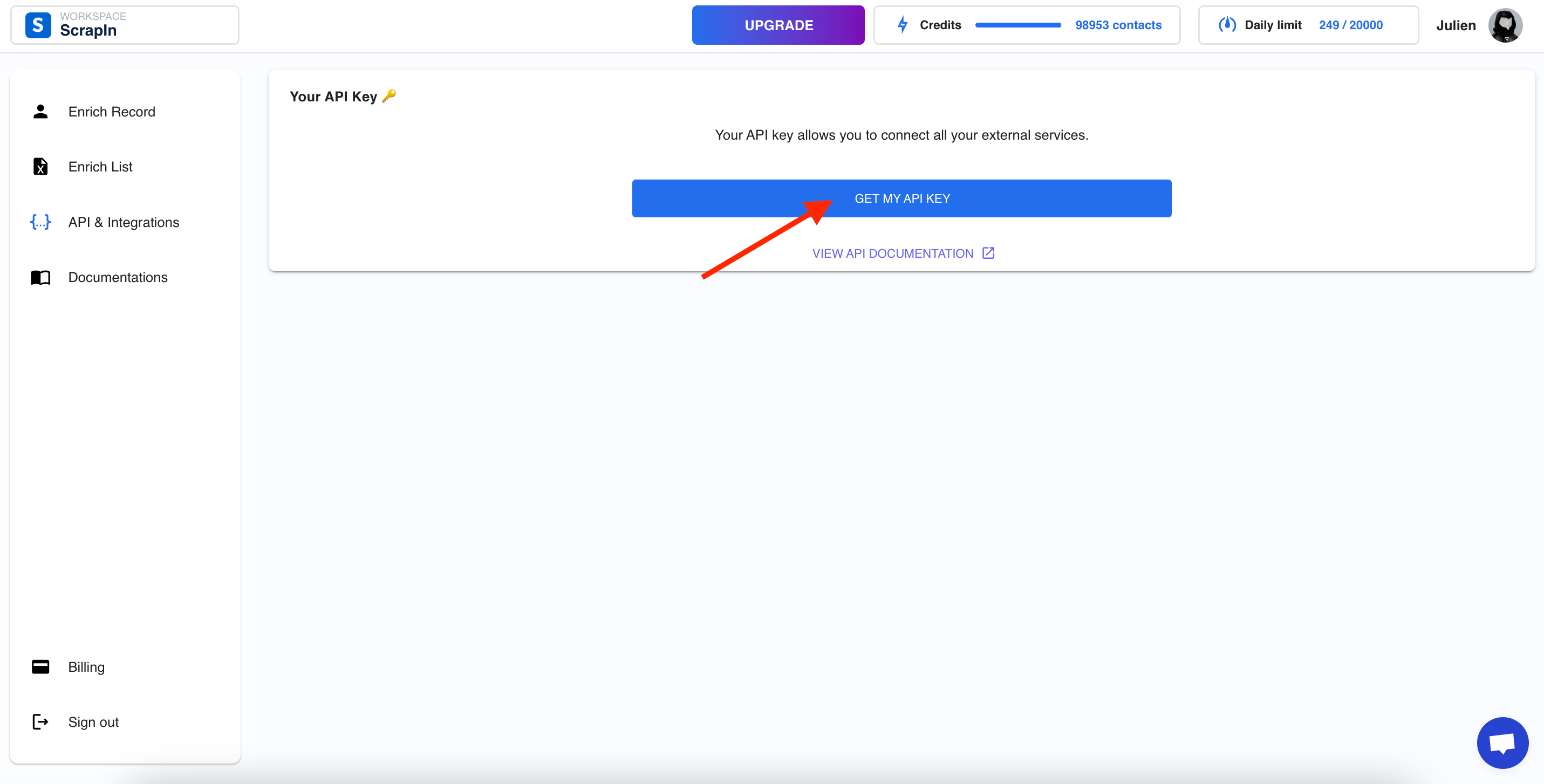 Get your API Key in ScrapIn