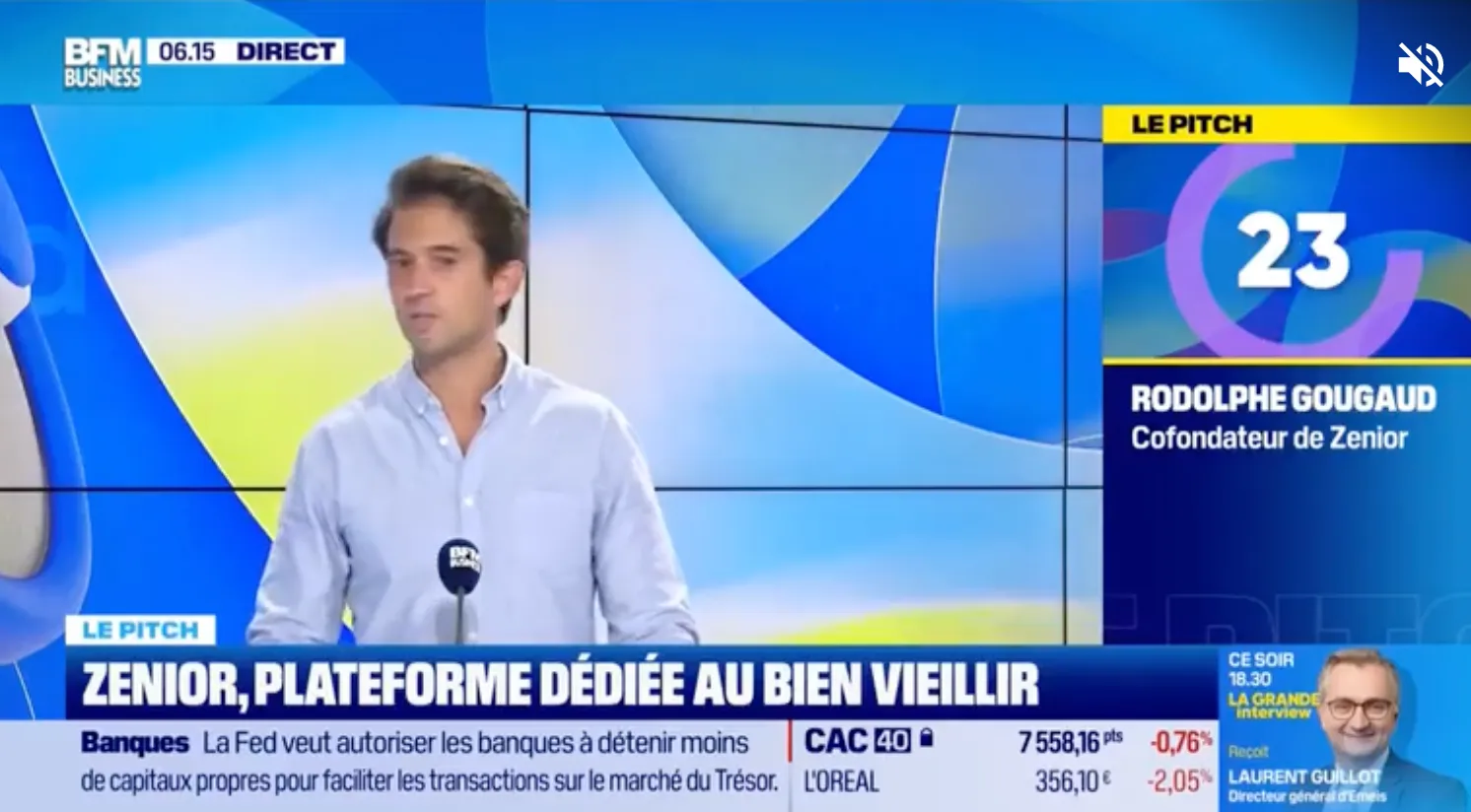 Photo de Rodolophe, cofondateur de Zenior sur un plateau BFMTV