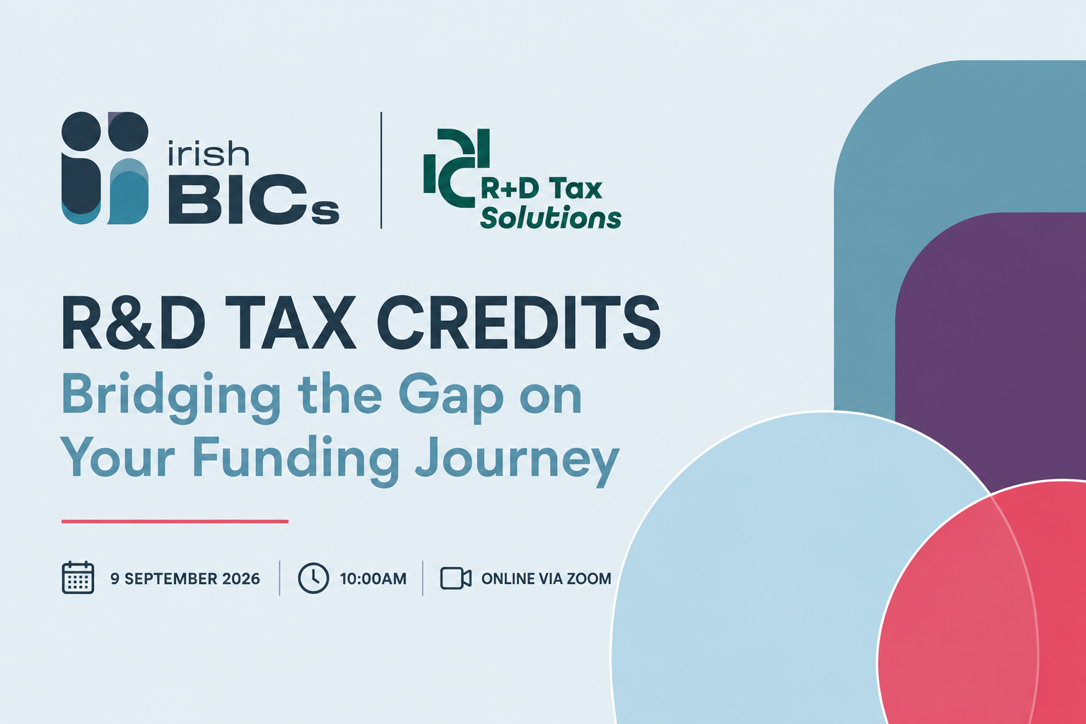 R&D Tax Credits webinar on 9 September 2026, hosted by IrishBICs and delivered by R+D Tax Solutions
