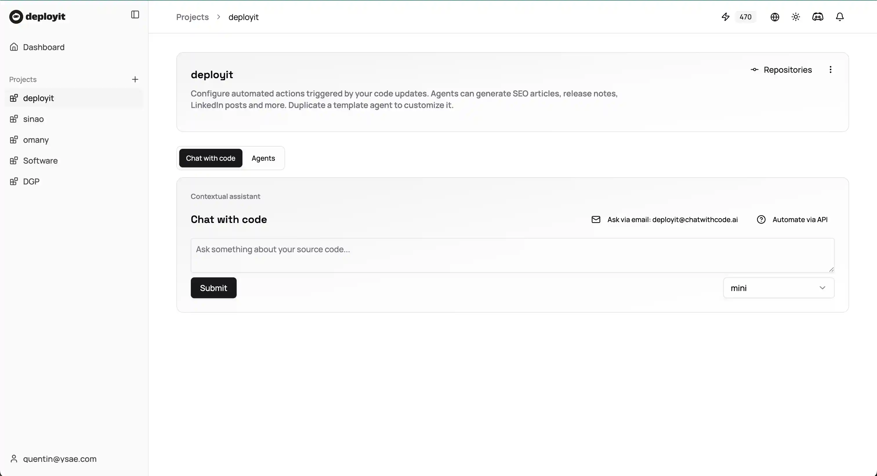 Chat with code Deployit
