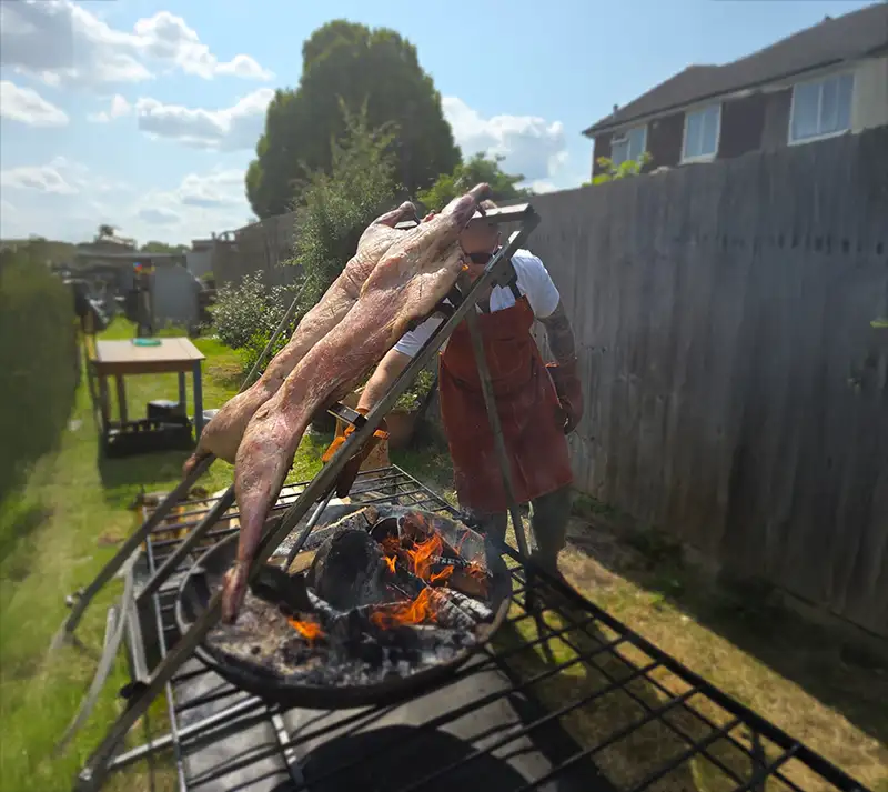 Rustic BBQ grill made from reclaimed metal used at private event