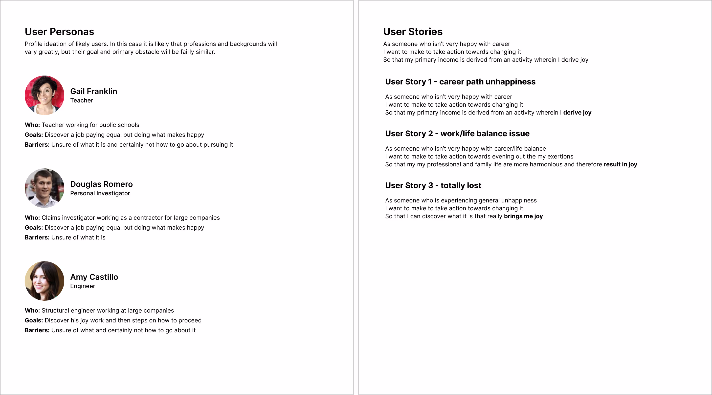 User personas and stories in preparation for designing the Coach Lindy LaDow website.