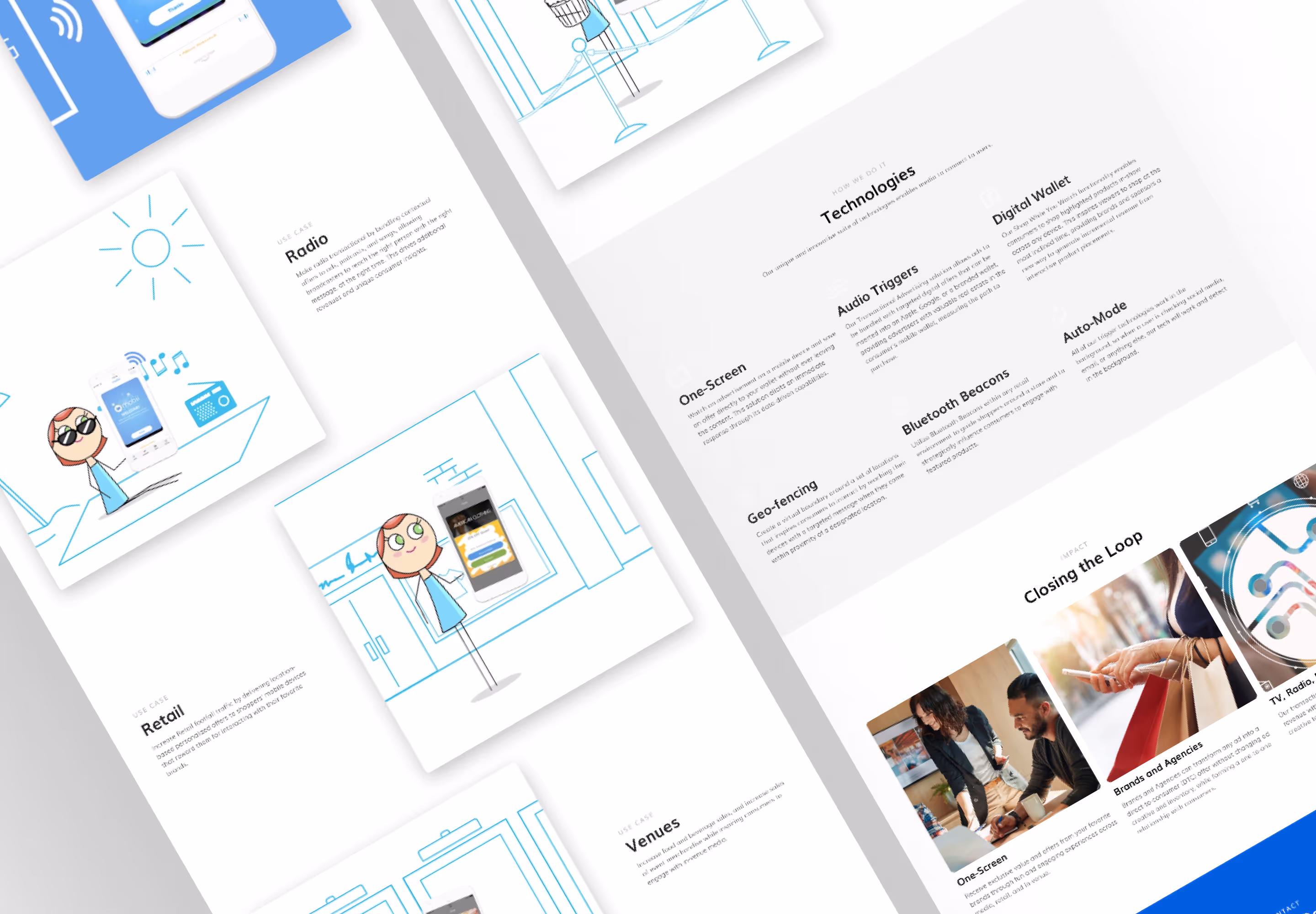 An angled view of the homepage showing the wireframe with visual design layered on top.