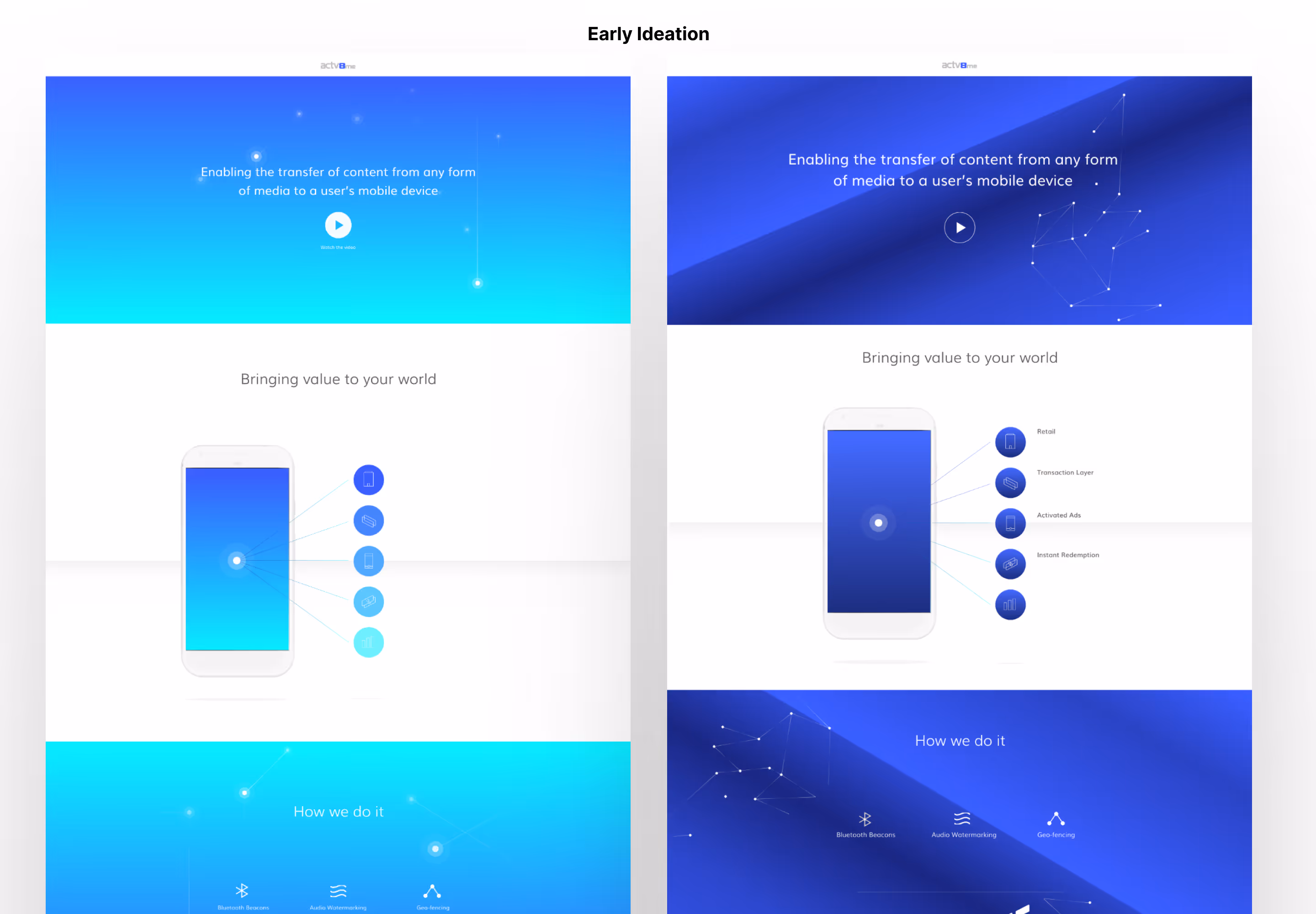 An angled view of the homepage showing the wireframe with visual design layered on top.