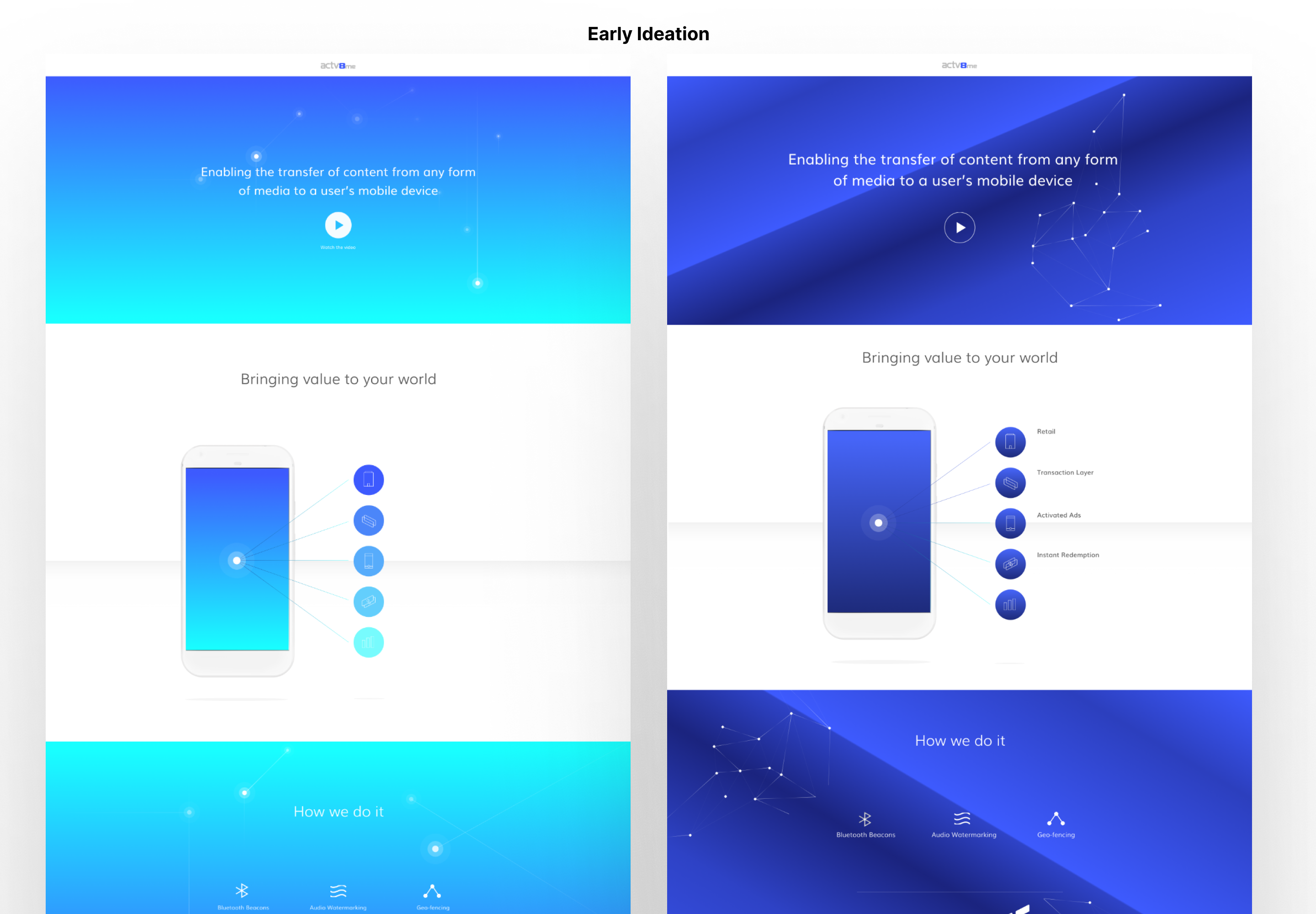 An angled view of the homepage showing the wireframe with visual design layered on top.