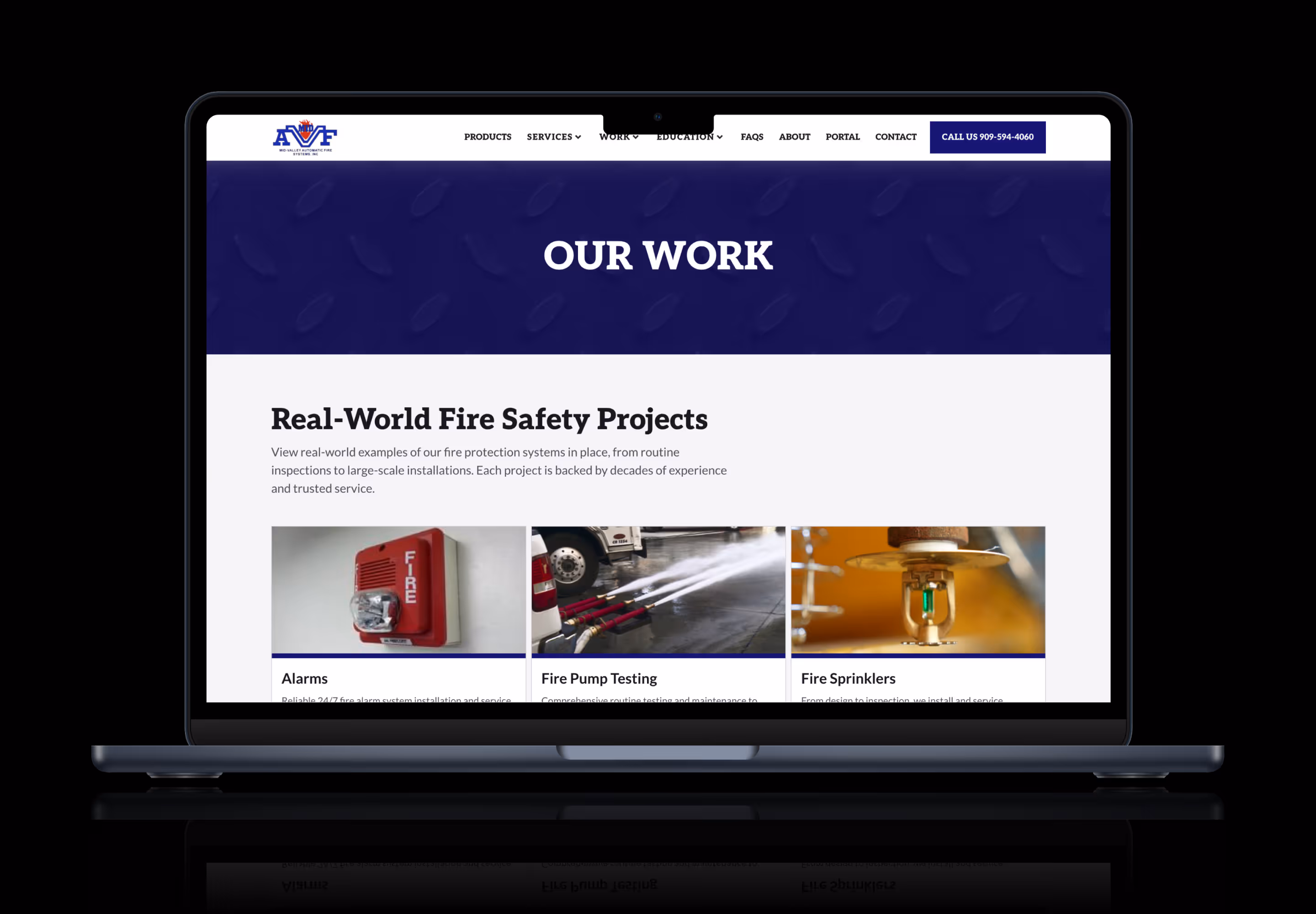 Shot of the Our Work page.