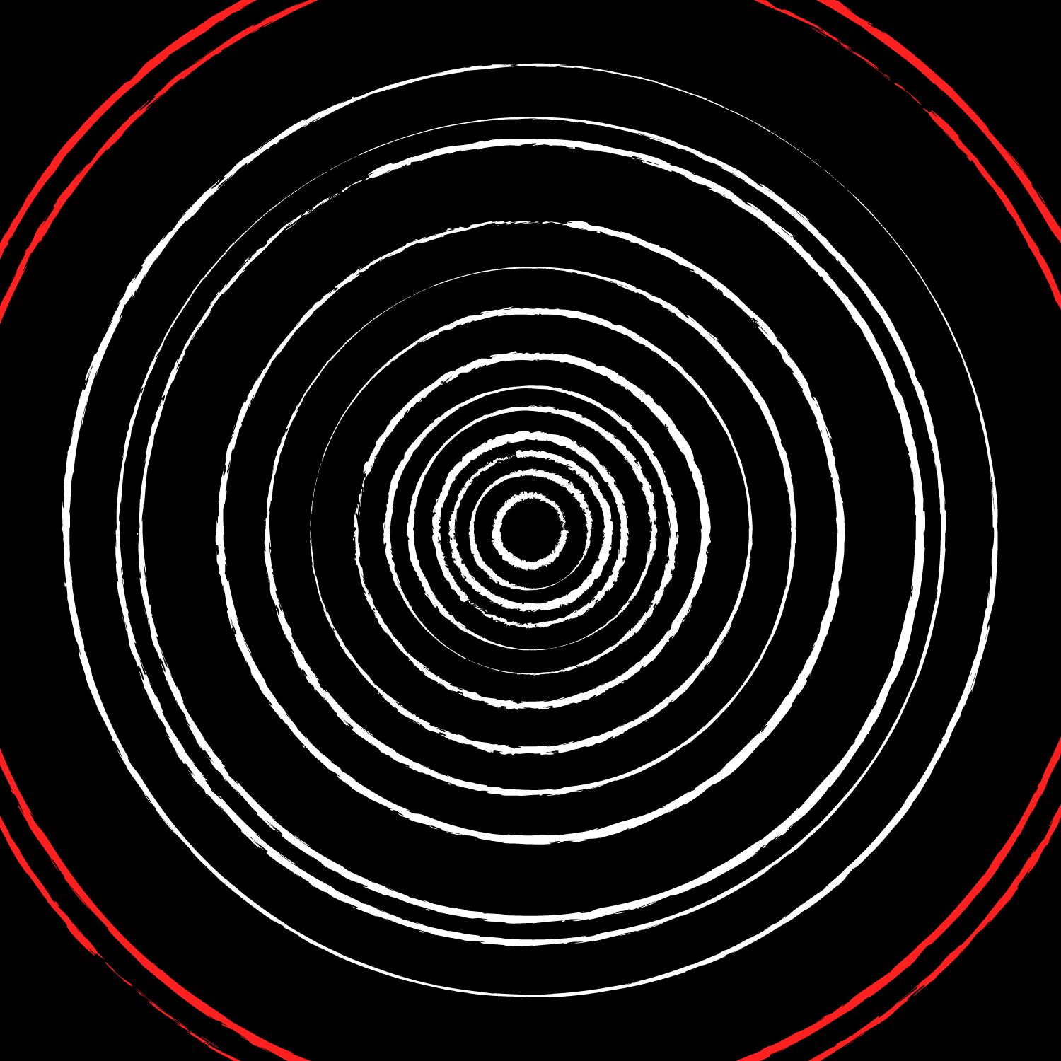 A series of concentric circles with variable spacing, with white at the center and red on the outer edges.