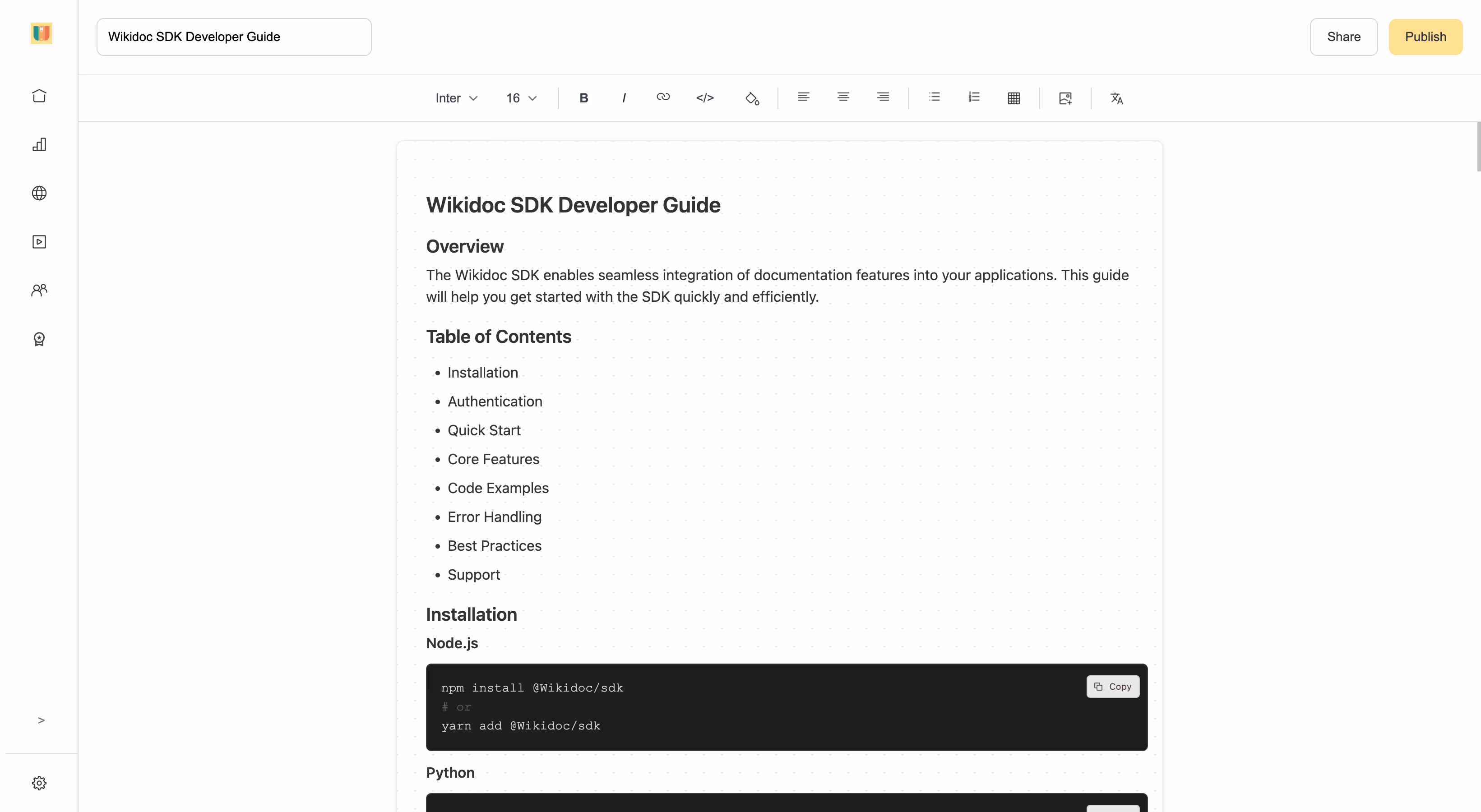Wikidoc's sdk guide example