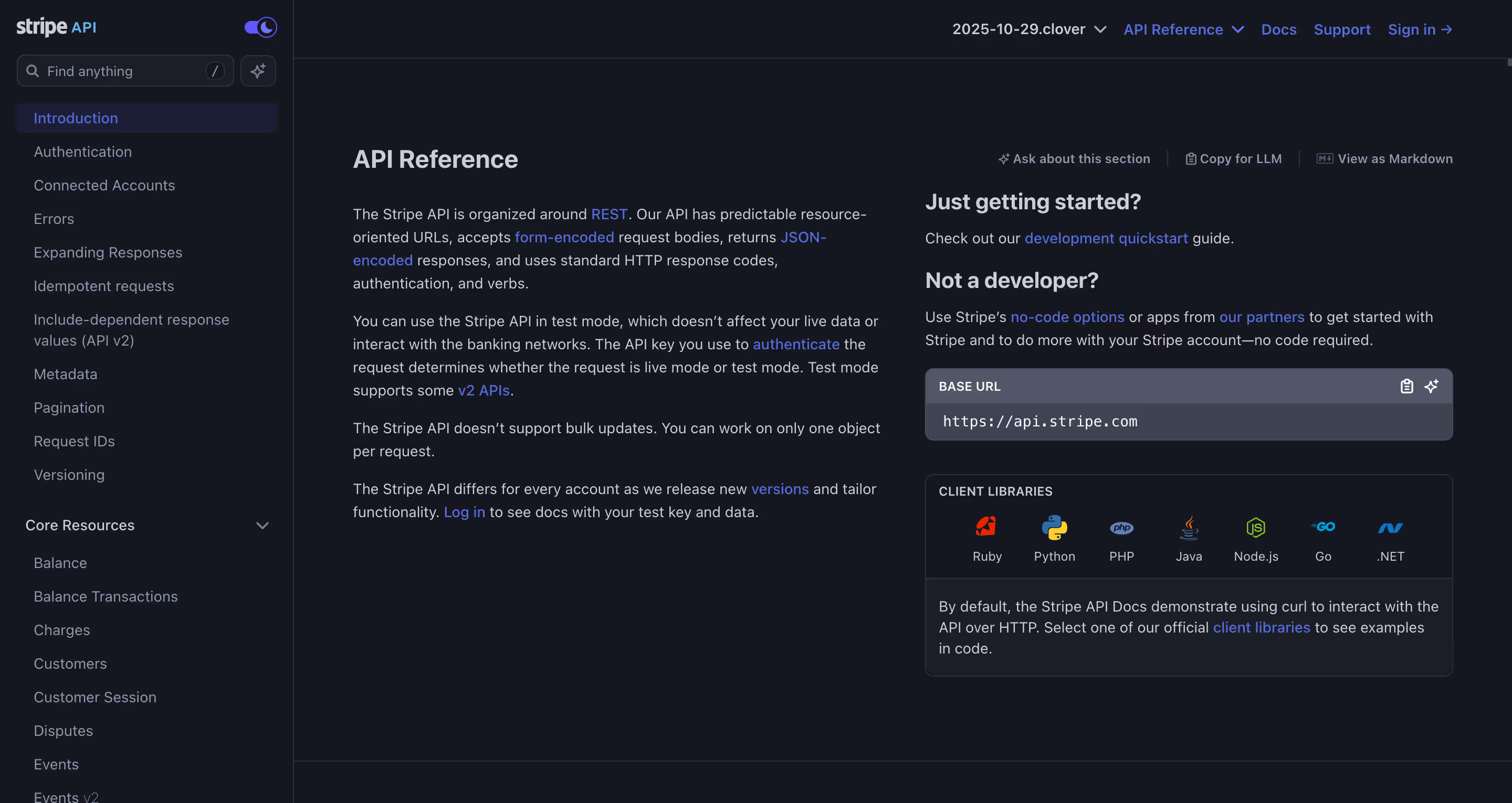 Stripe Documentation Interface