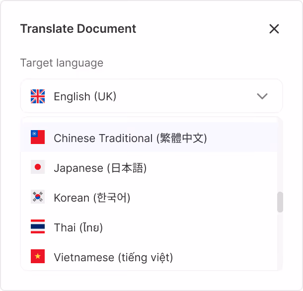 Language translation modal