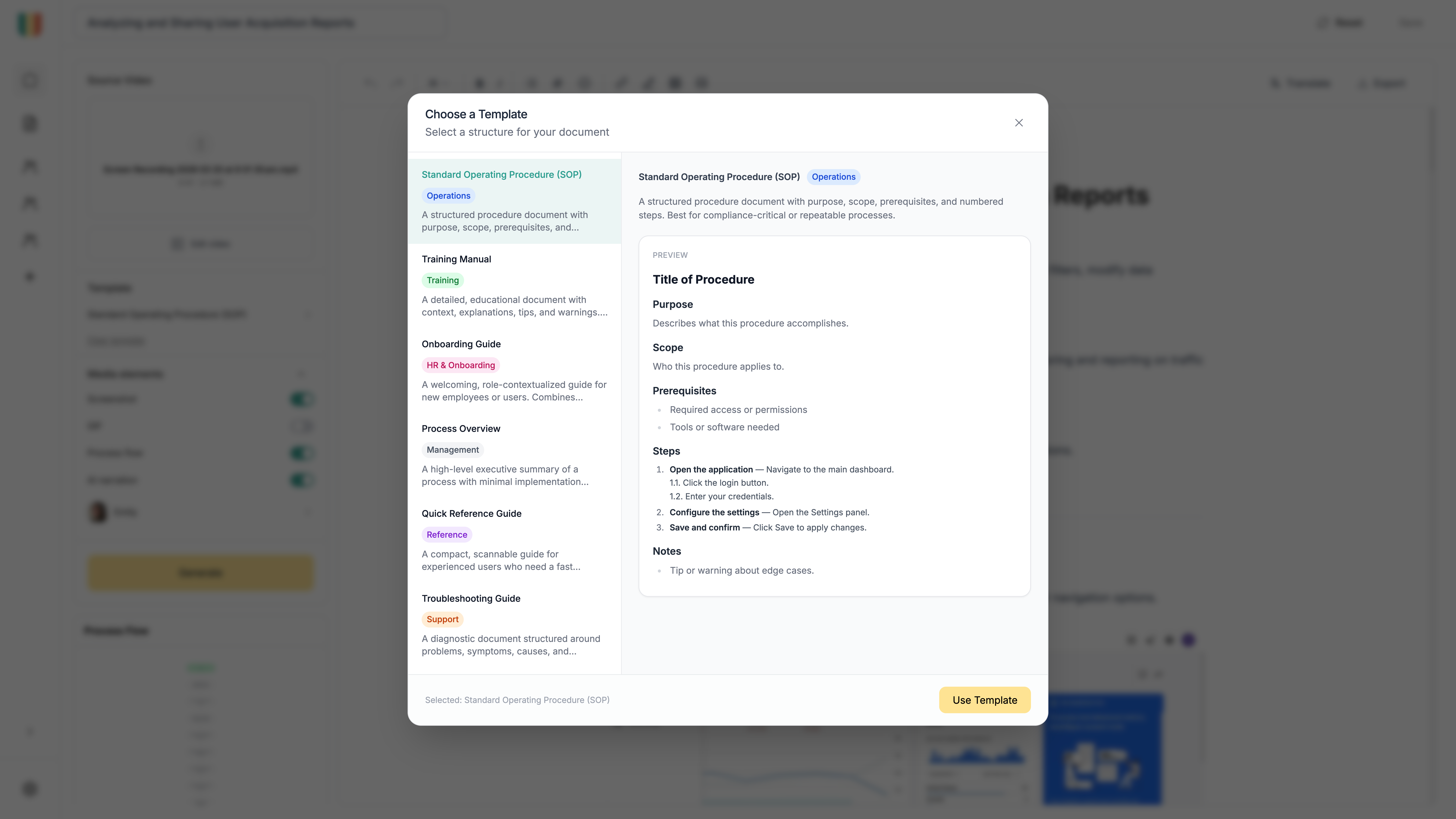 Wikidoc template selection modal