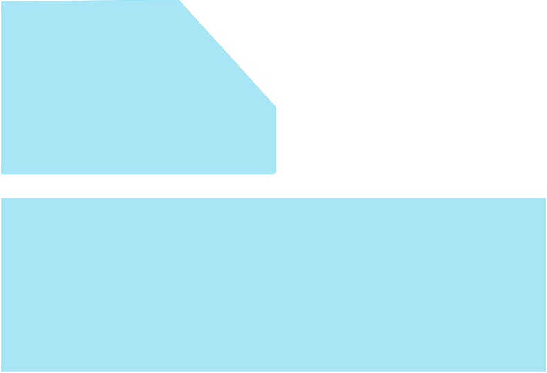 Two light blue rectangular shapes on a white background, with the top shape having a diagonal cut on the upper right corner.