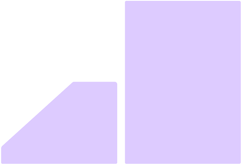 Two lavender geometric shapes on a transparent background: a small, trapezoidal block with a slanted top edge on the left and a taller, rectangular block on the right.