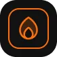 Flame icon with rounded square shape in orange and black