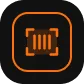 Barcode scanner icon with orange and black geometric design