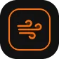 Wind or air flow icon in orange and black minimalist style