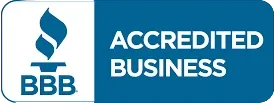 Blue and white Better Business Bureau accredited business logo