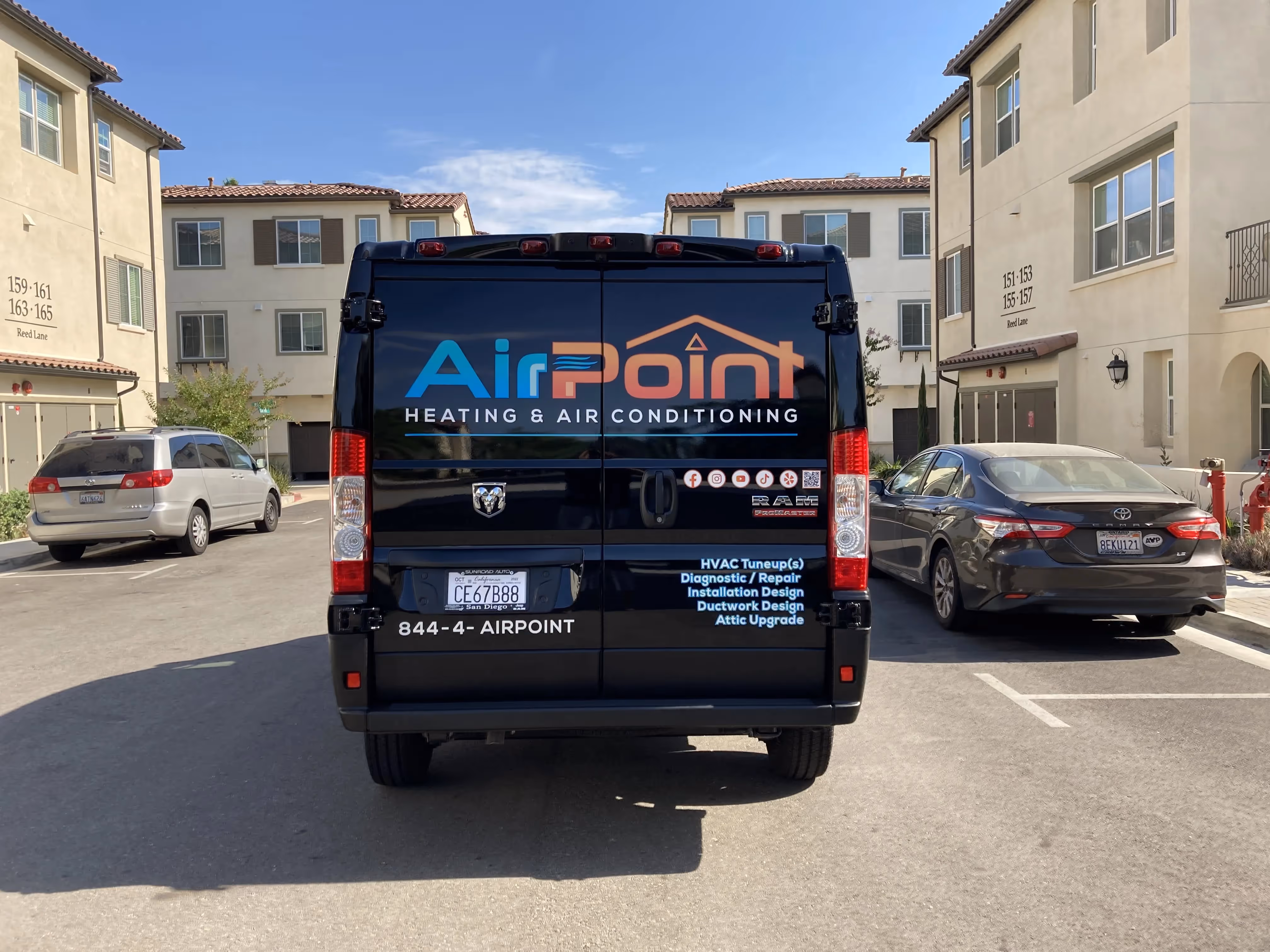 AirPoint HVAC service van parked in residential neighborhood