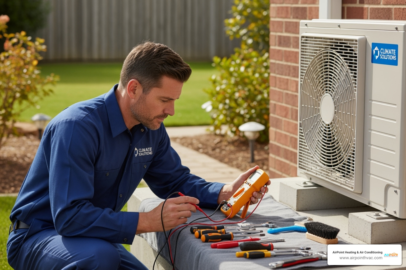 a professional HVAC technician servicing a mini split system - ductless mini split maintenance