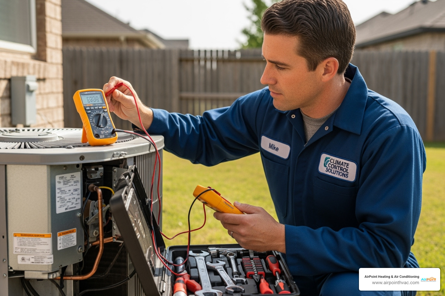 An HVAC technician inspecting an outdoor AC unit, highlighting the need for professional diagnosis. - AC unit not cooling