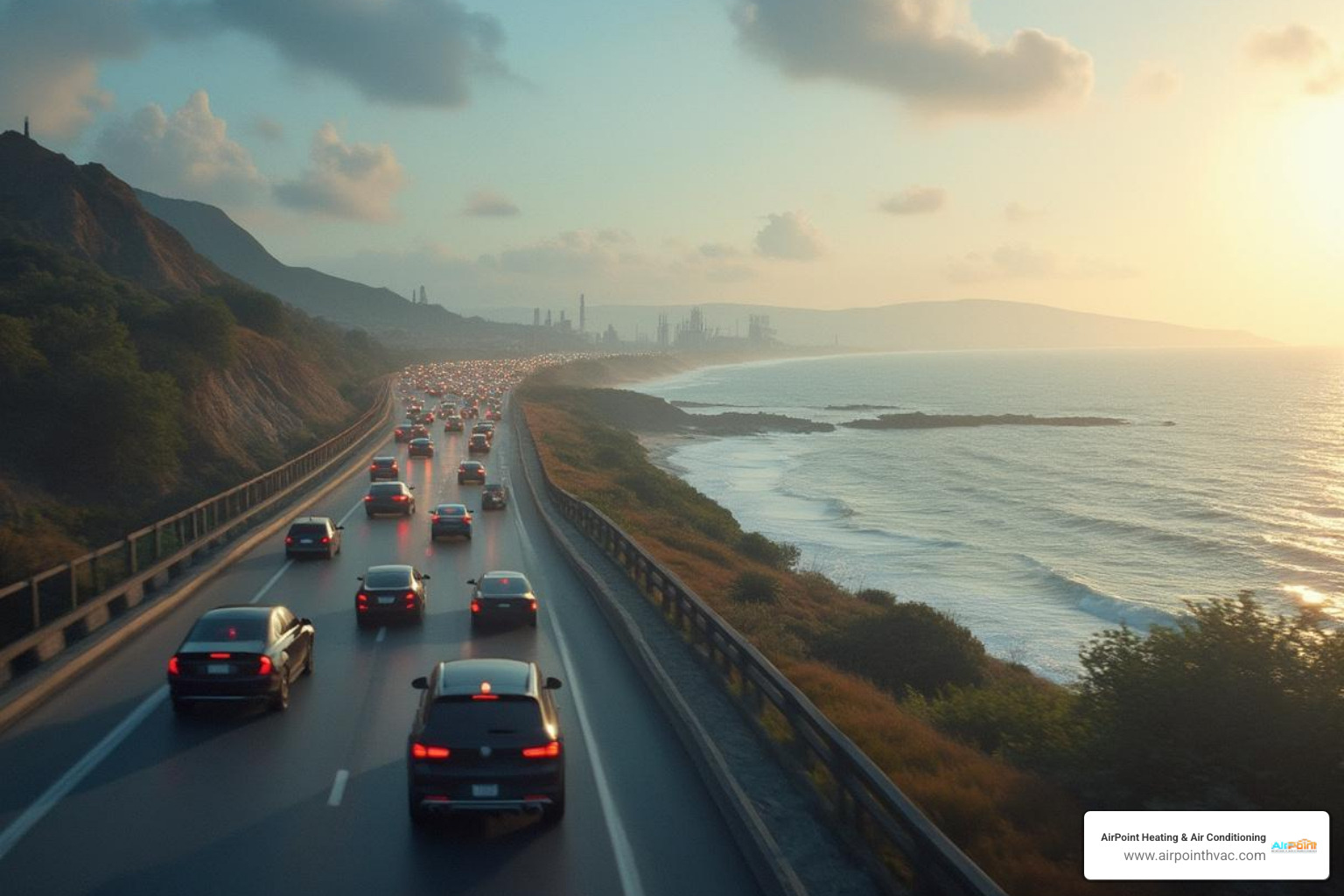 traffic on the Pacific Coast Highway and industrial sources in the distance - Huntington Beach air quality