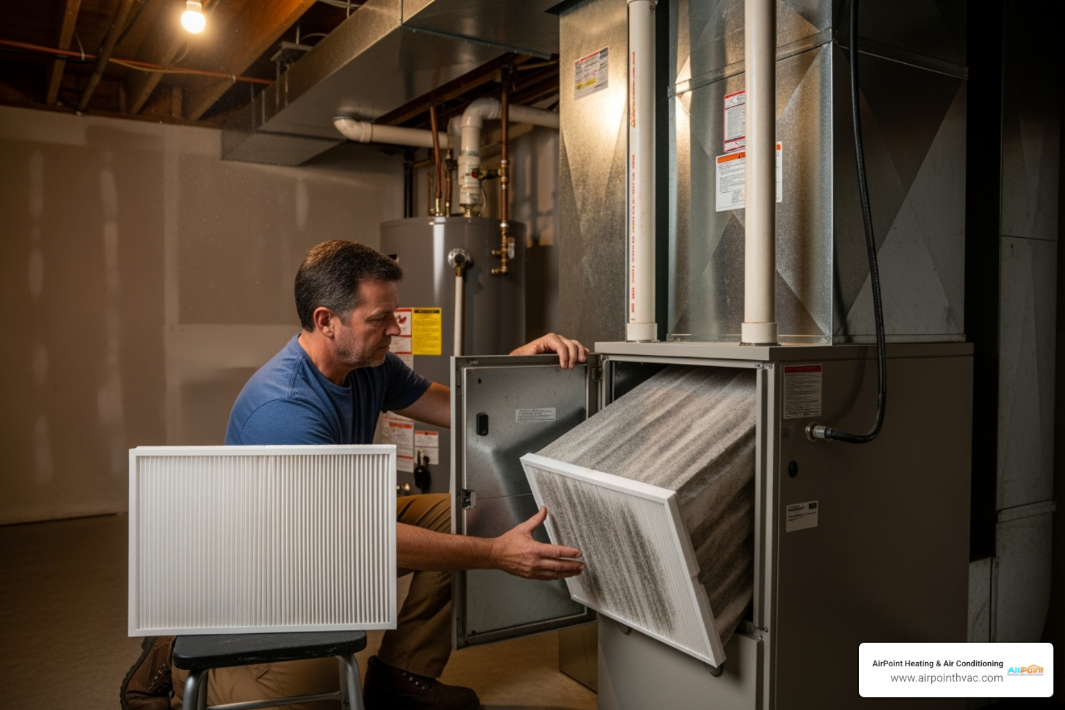 Homeowner changing air filter - 24 hour HVAC service