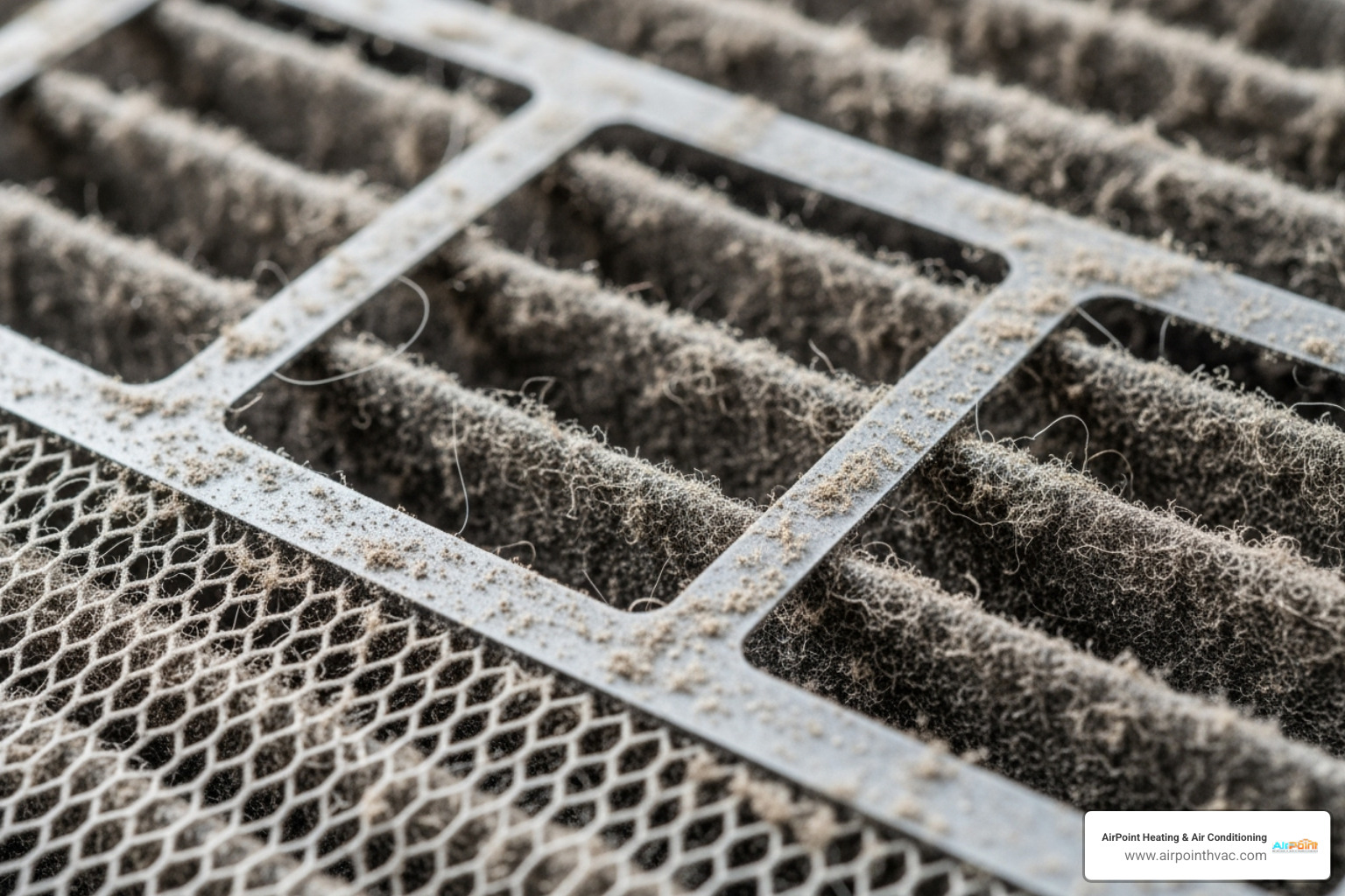 A multi-stage filter from a ductless unit, showing captured dust and allergens - Ductless AC Huntington Beach