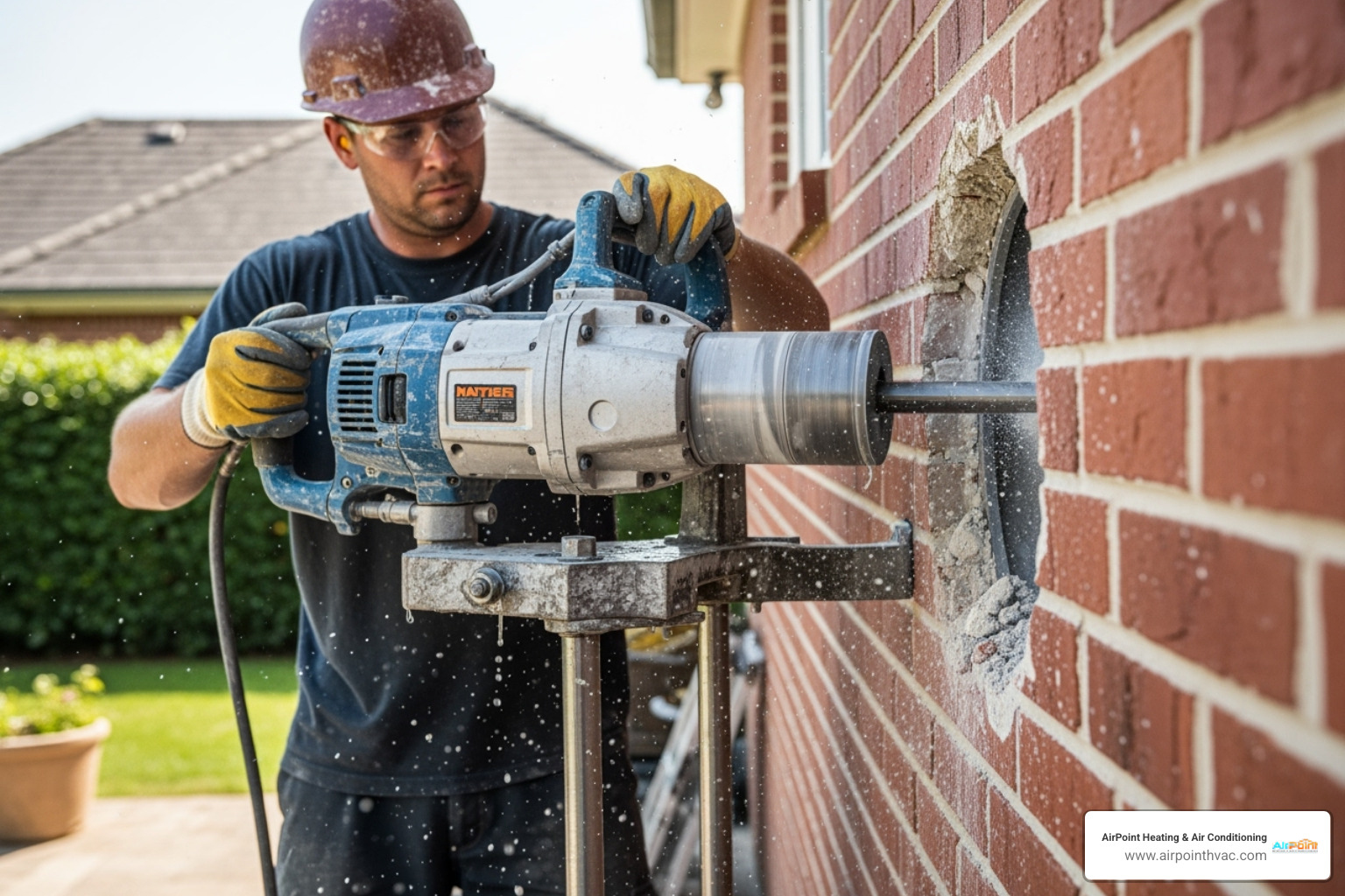 drilling the hole through the exterior wall - mini split AC installation