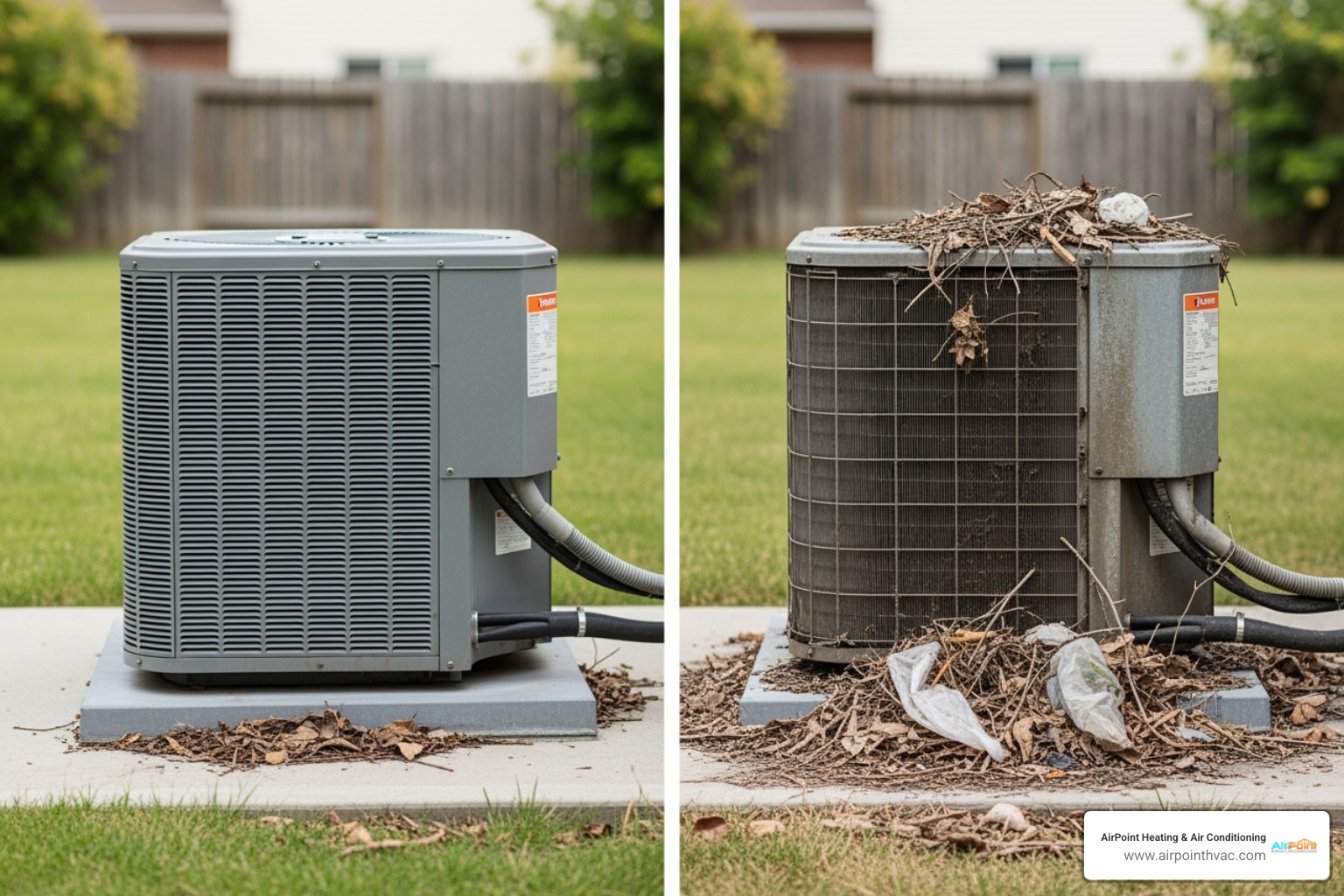 Clean vs. dirty outdoor AC unit - HVAC preventative maintenance Clean vs. dirty outdoor AC unit - HVAC preventative maintenance