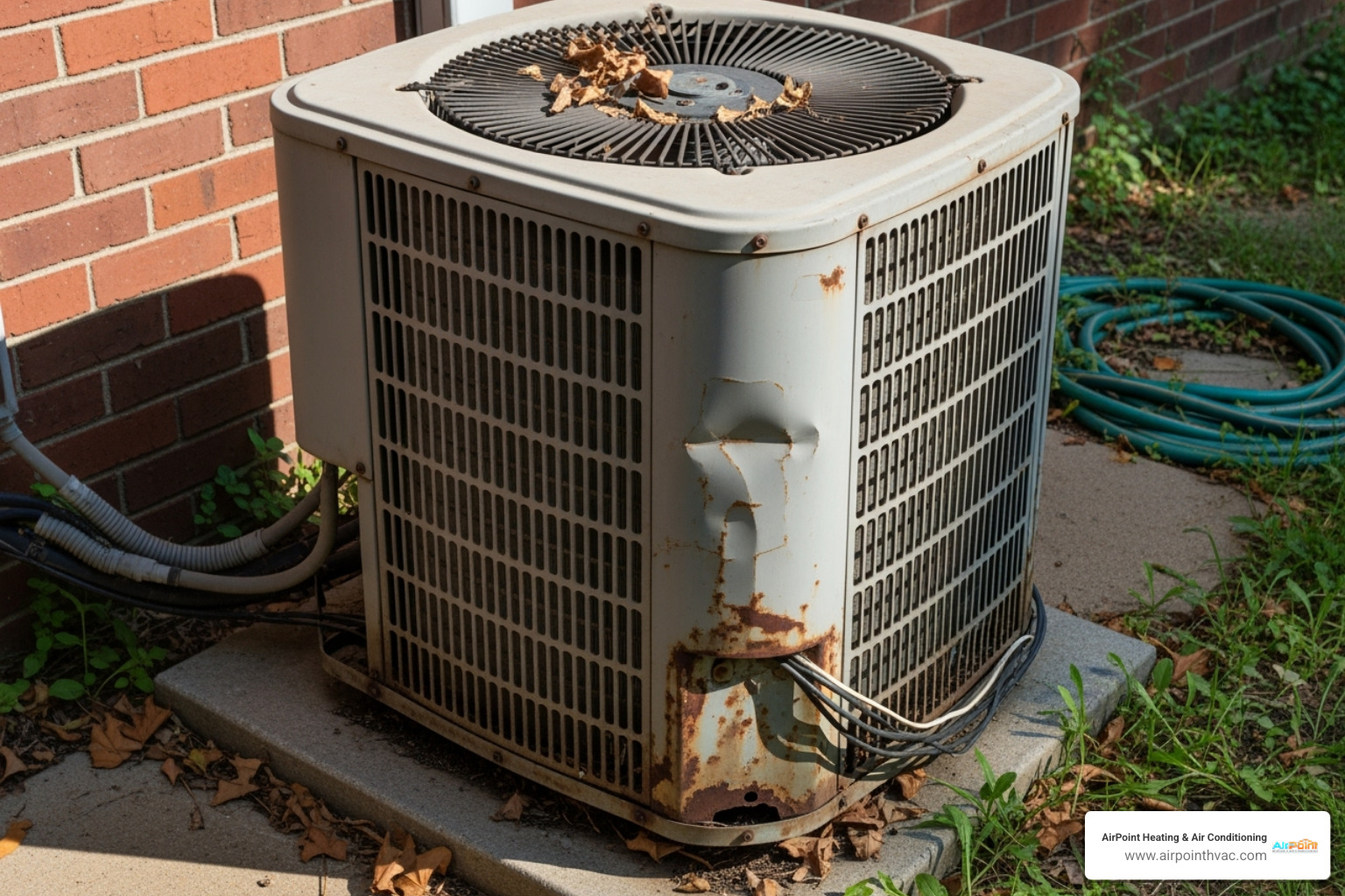 Old, inefficient outdoor AC unit - AC installation Huntington*