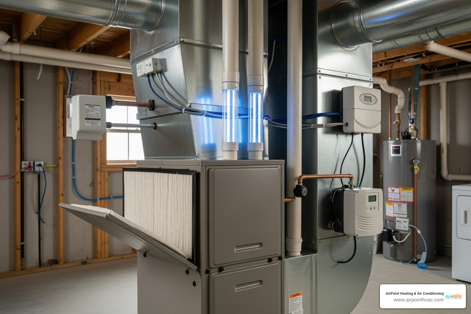 Different IAQ components integrated into an HVAC system - indoor air quality solutions