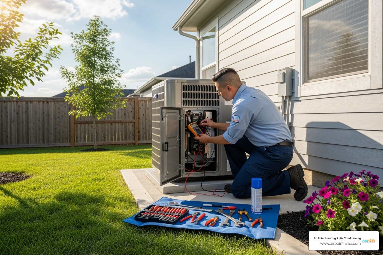 certified technician servicing a heat pump - Energy savings heat pump certified technician servicing a heat pump - Energy savings heat pump