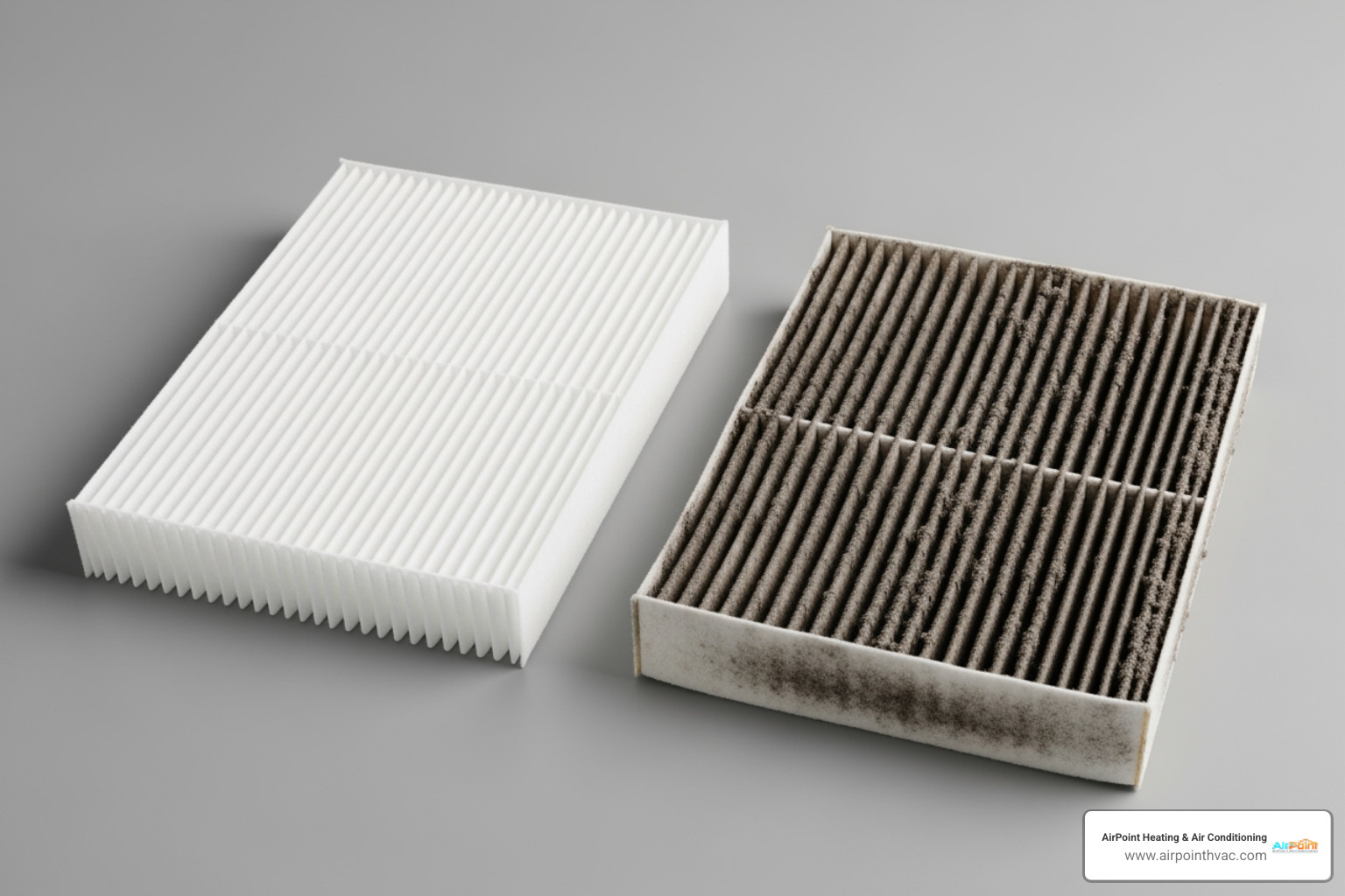 Clean, new AC air filter next to a clogged, dirty one - emergency air conditioning repair in anaheim ca