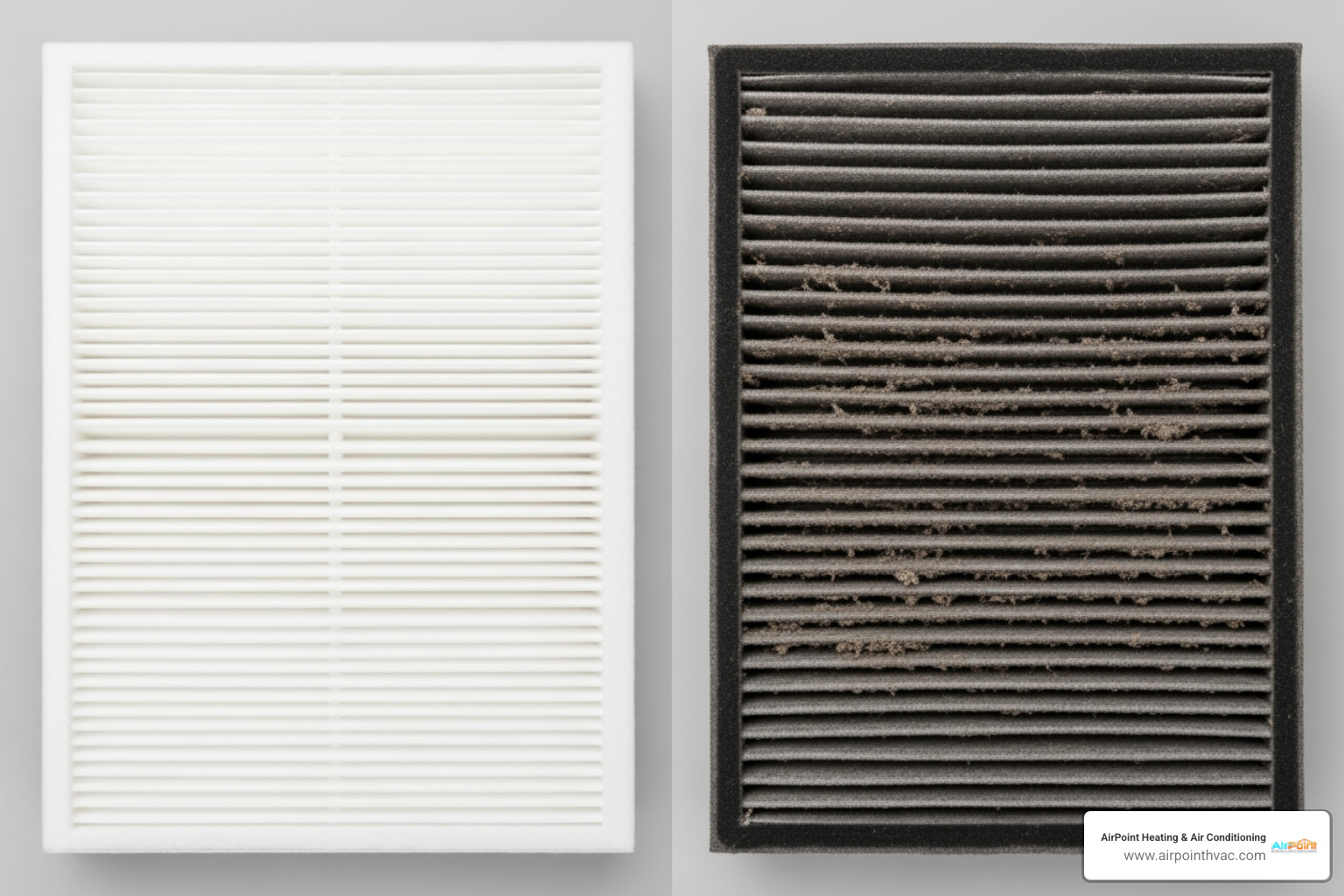 Clean AC air filter next to a dirty one - emergency air conditioning repair in anaheim hills ca Clean AC air filter next to a dirty one - emergency air conditioning repair in anaheim hills ca