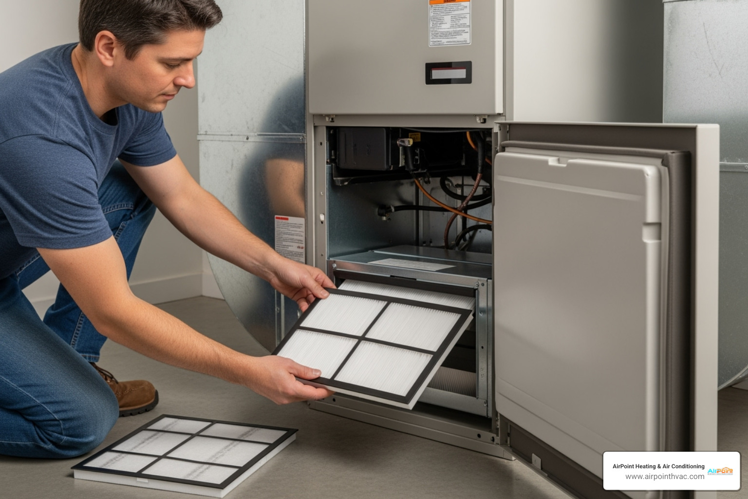 Homeowner changing a furnace filter - 24 hour heating service in anaheim hills ca Homeowner changing a furnace filter - 24 hour heating service in anaheim hills ca