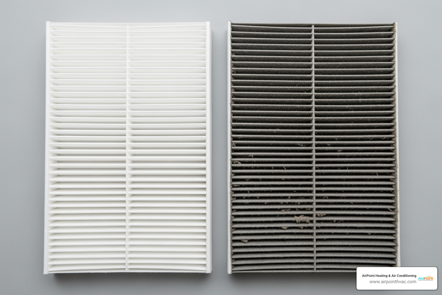 clean HVAC air filter next to a dirty one - heating installation in coto de caza ca clean HVAC air filter next to a dirty one - heating installation in coto de caza ca