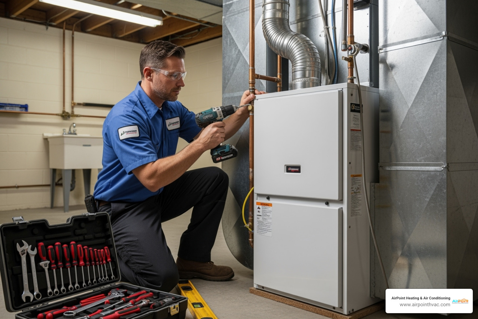technician neatly installing a new furnace - heating installation in coto de caza ca technician neatly installing a new furnace - heating installation in coto de caza ca