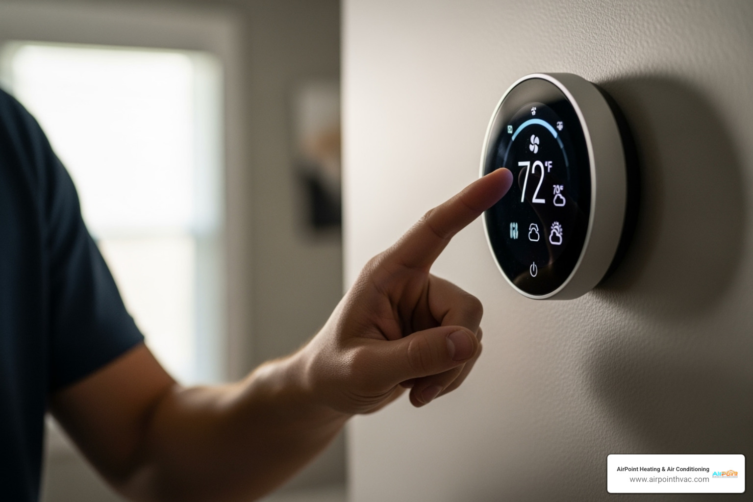 homeowner adjusting a smart thermostat on a wall - heating installation in huntington harbour ca homeowner adjusting a smart thermostat on a wall - heating installation in huntington harbour ca