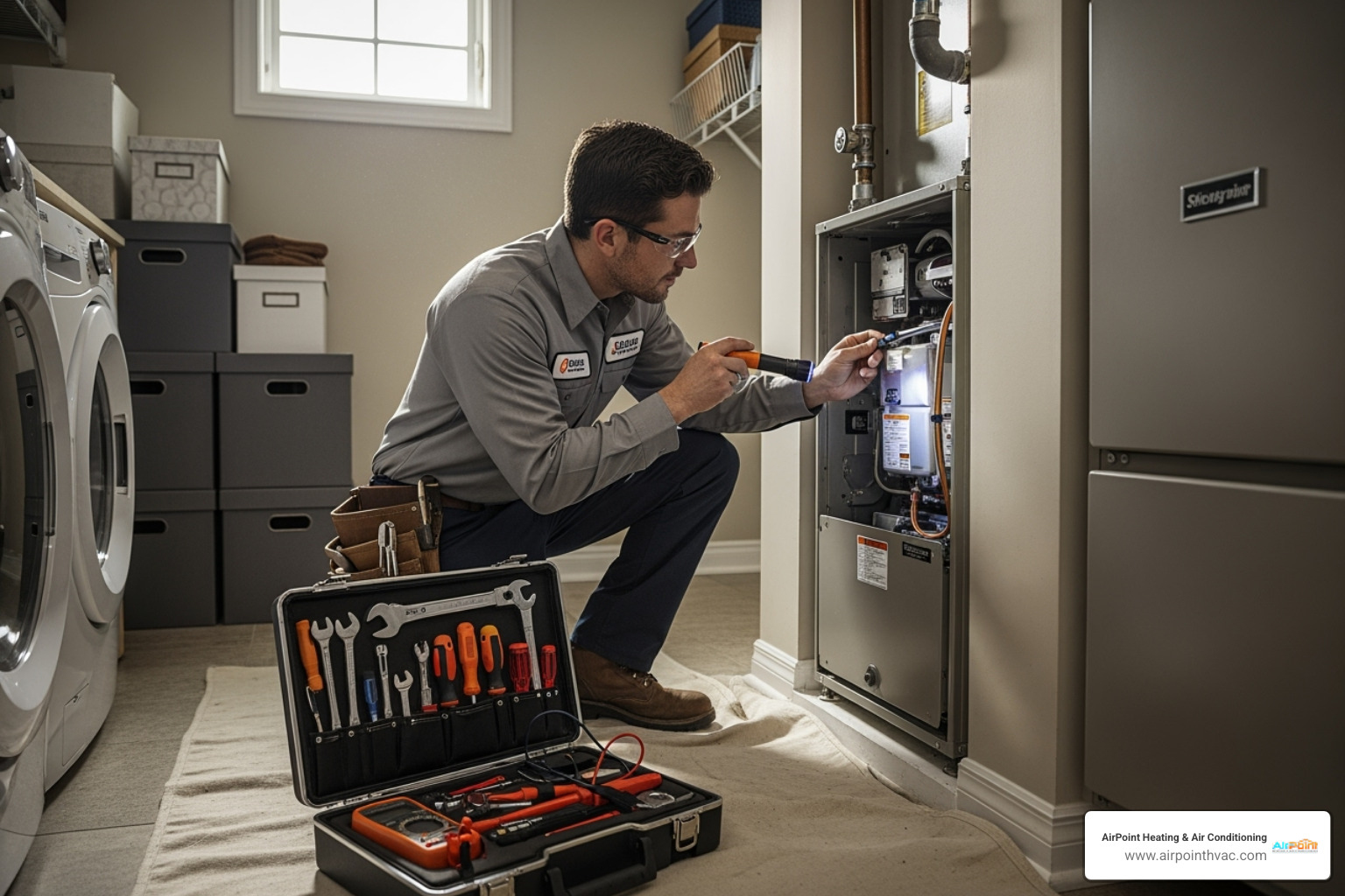A technician performing a heating system tune-up - 24 hour heating service in mission viejo ca