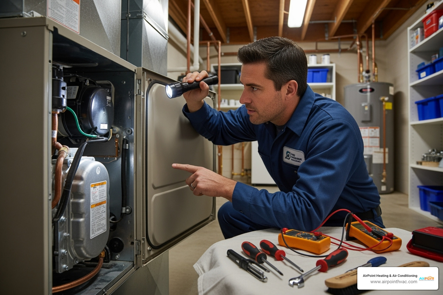 technician performing a maintenance check on a heating system - 24 hour heating service in long beach ca