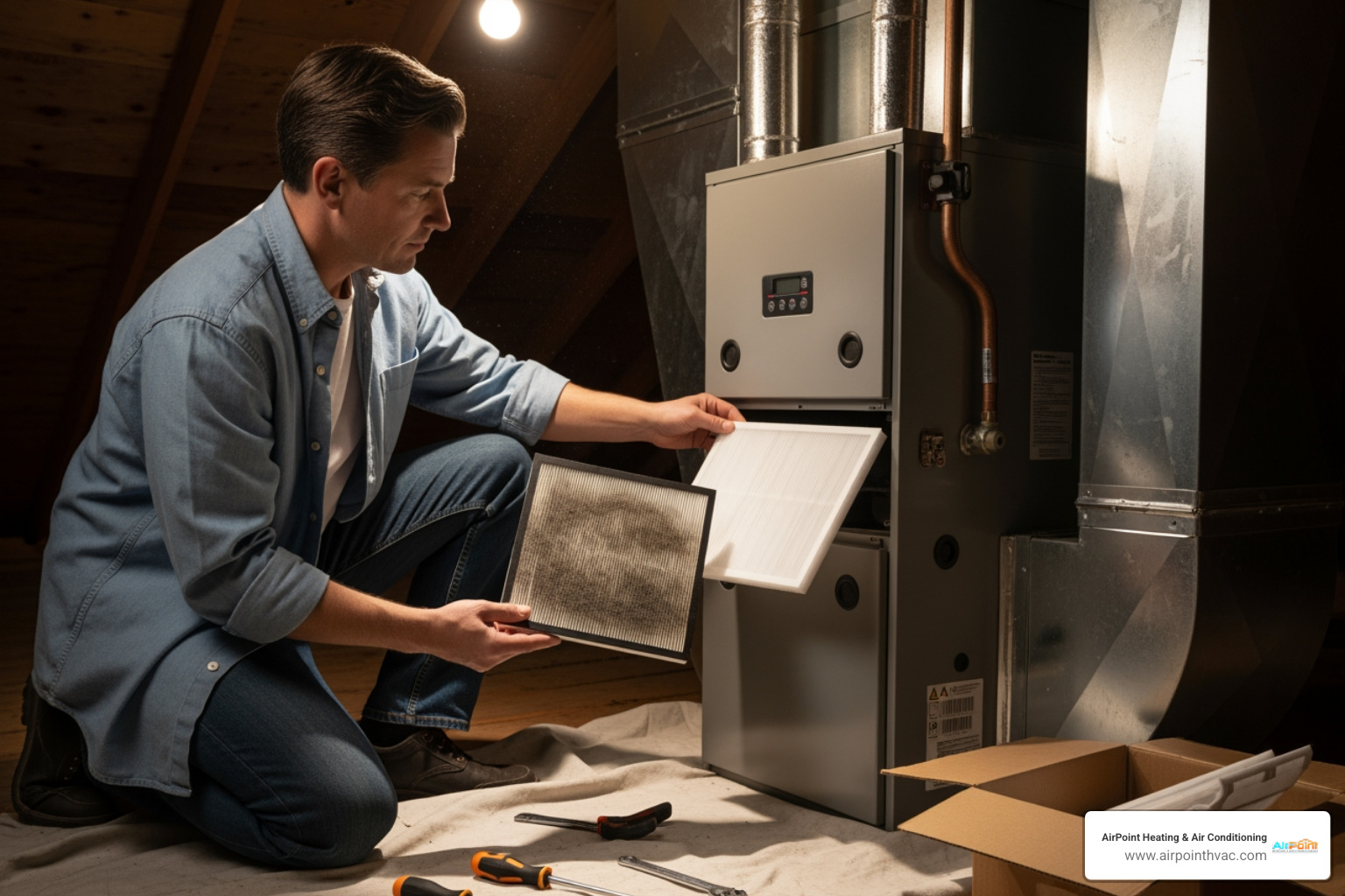 A homeowner changing a clean air filter - 24 hour heating service in norwalk ca