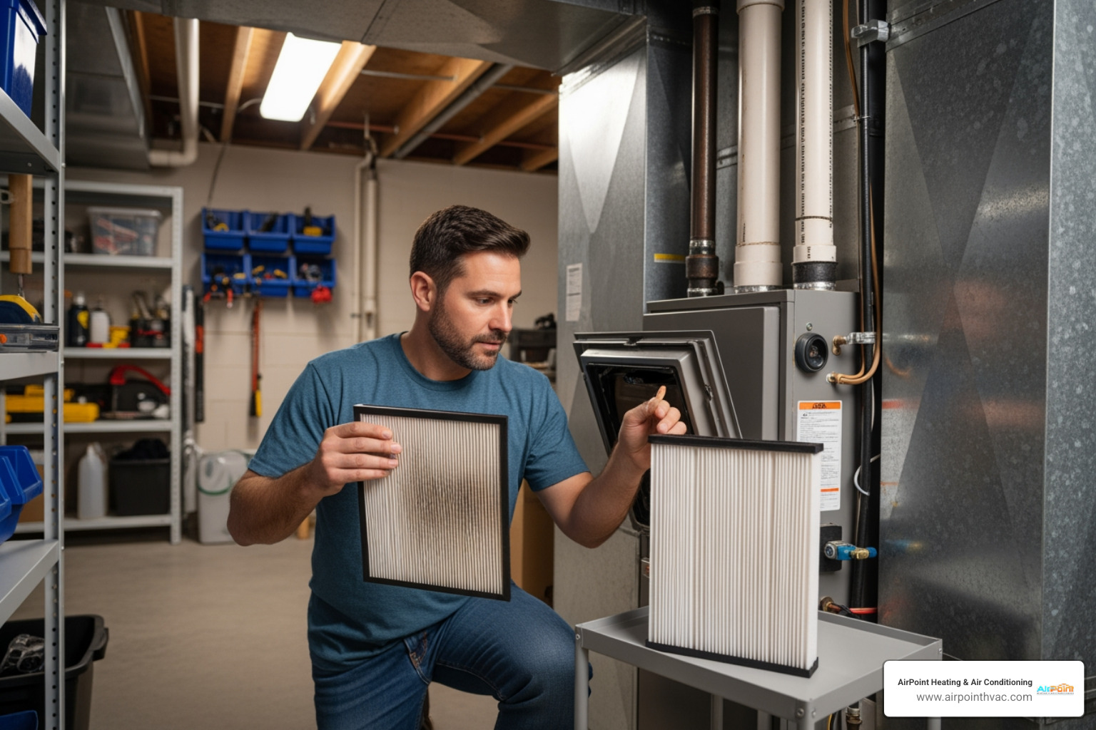 homeowner safely checking furnace filter - 24 hour heating service in orange ca homeowner safely checking furnace filter - 24 hour heating service in orange ca
