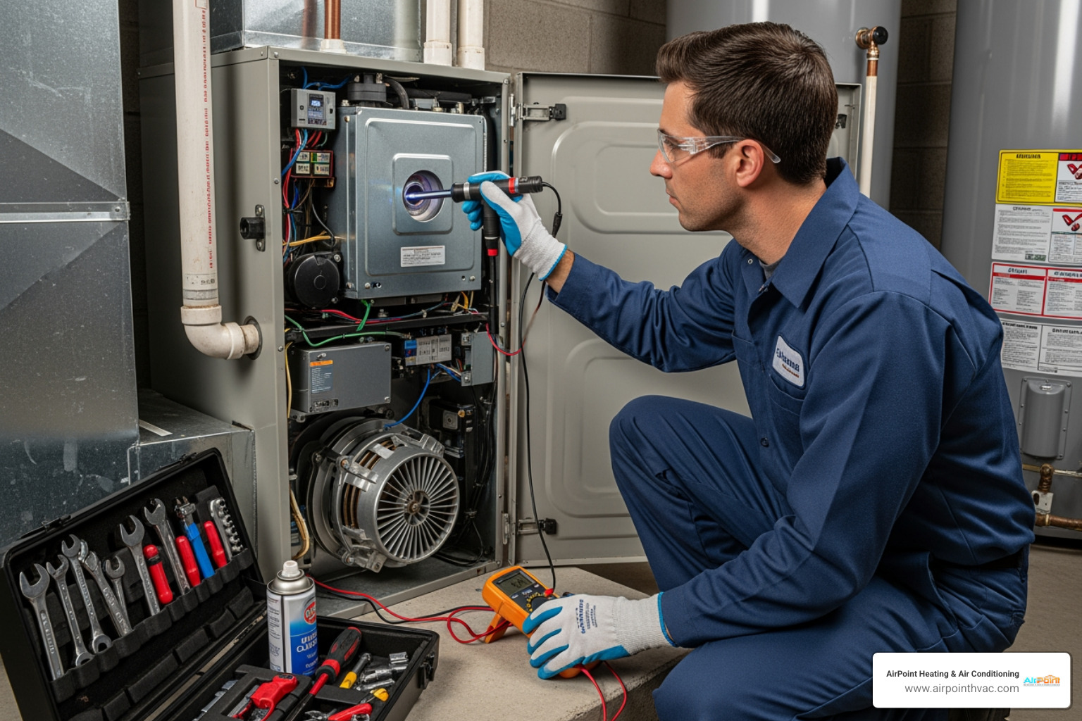 a technician performing seasonal furnace maintenance - 24 hour heating service in cypress ca a technician performing seasonal furnace maintenance - 24 hour heating service in cypress ca