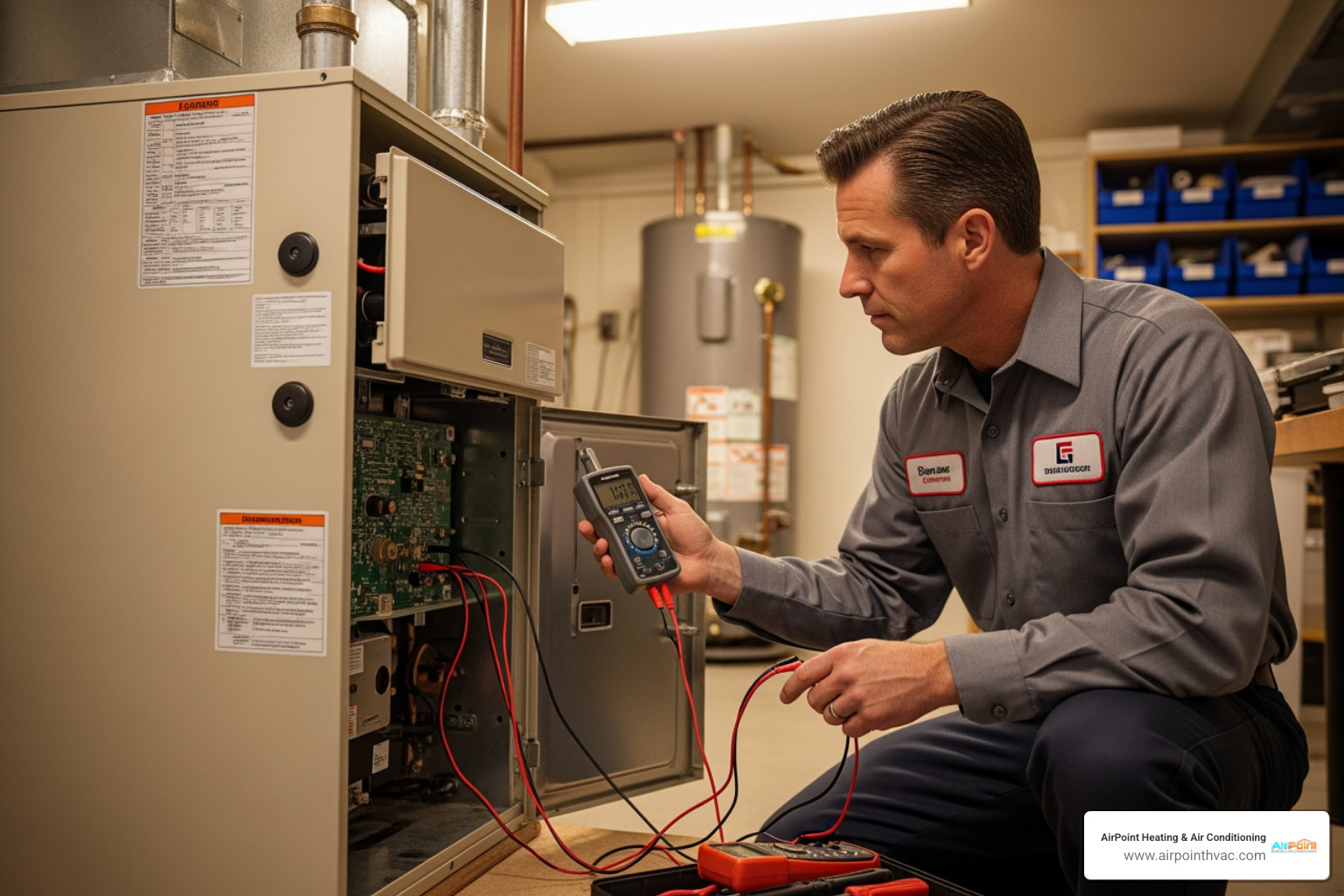 a professional technician performing a diagnostic on a furnace - 24 hour heating service in cypress ca a professional technician performing a diagnostic on a furnace - 24 hour heating service in cypress ca
