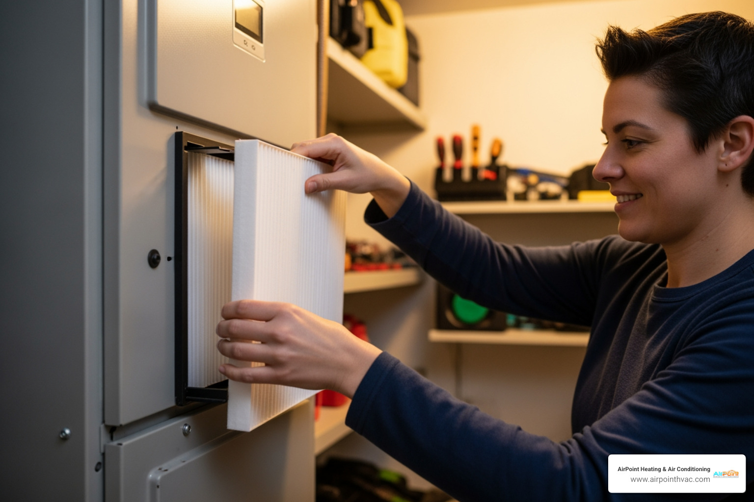 homeowner easily replacing a clean air filter in their HVAC system - 24 hour heating service in tustin ca homeowner easily replacing a clean air filter in their HVAC system - 24 hour heating service in tustin ca