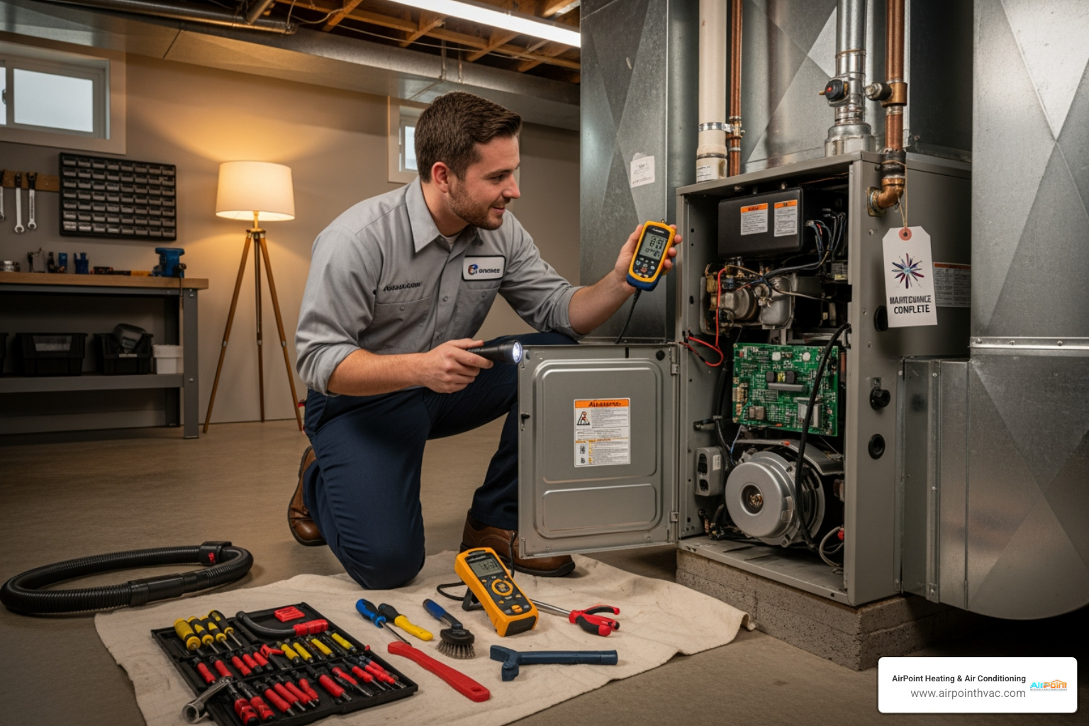 A technician performing a thorough furnace tune-up, checking components and ensuring optimal performance. - 24/7 heating repair in laguna niguel ca A technician performing a thorough furnace tune-up, checking components and ensuring optimal performance. - 24/7 heating repair in laguna niguel ca