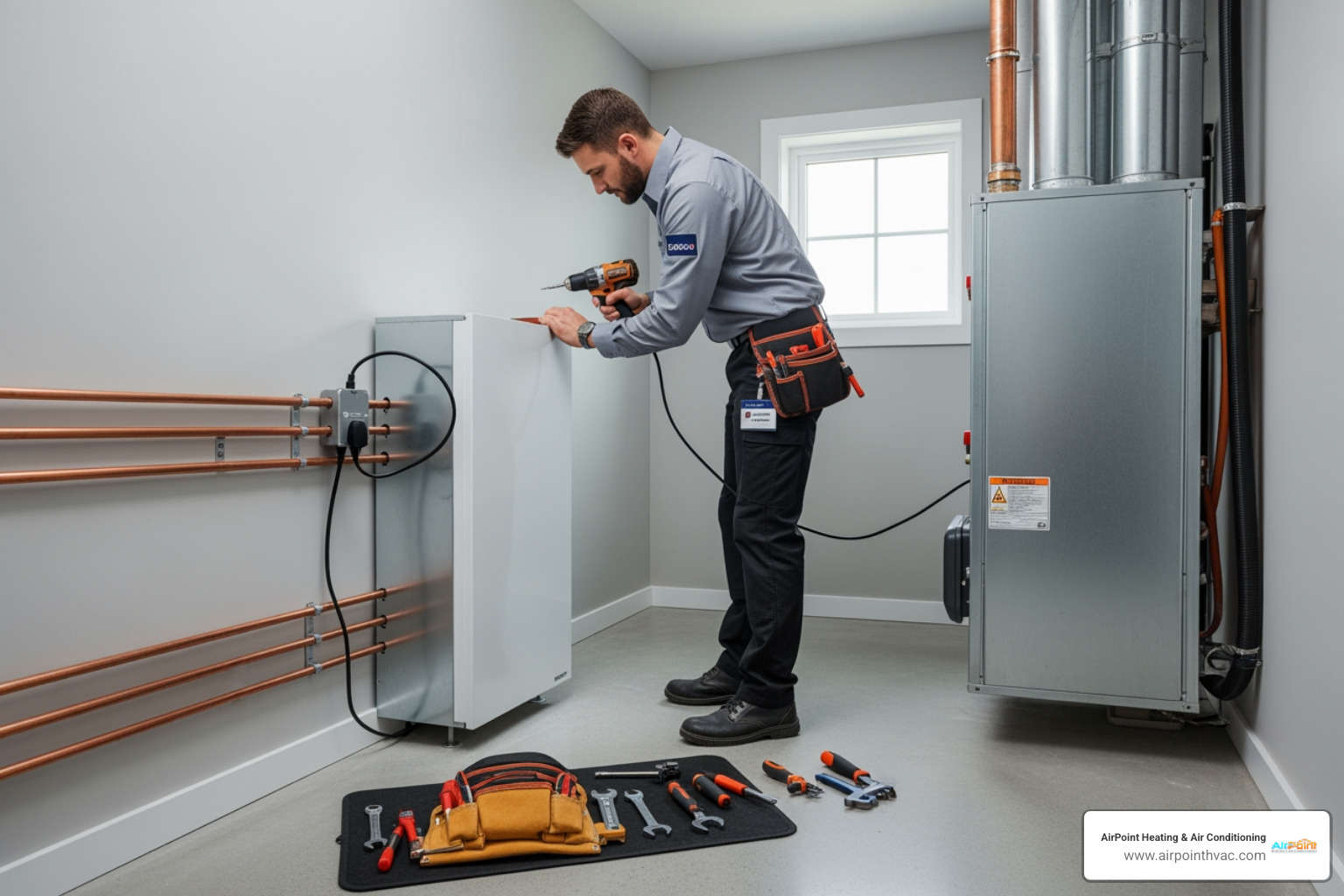 a certified technician carefully installing a new, clean heating unit in a modern utility room, with tools neatly arranged - heating installation in manhattan beach ca a certified technician carefully installing a new, clean heating unit in a modern utility room, with tools neatly arranged - heating installation in manhattan beach ca